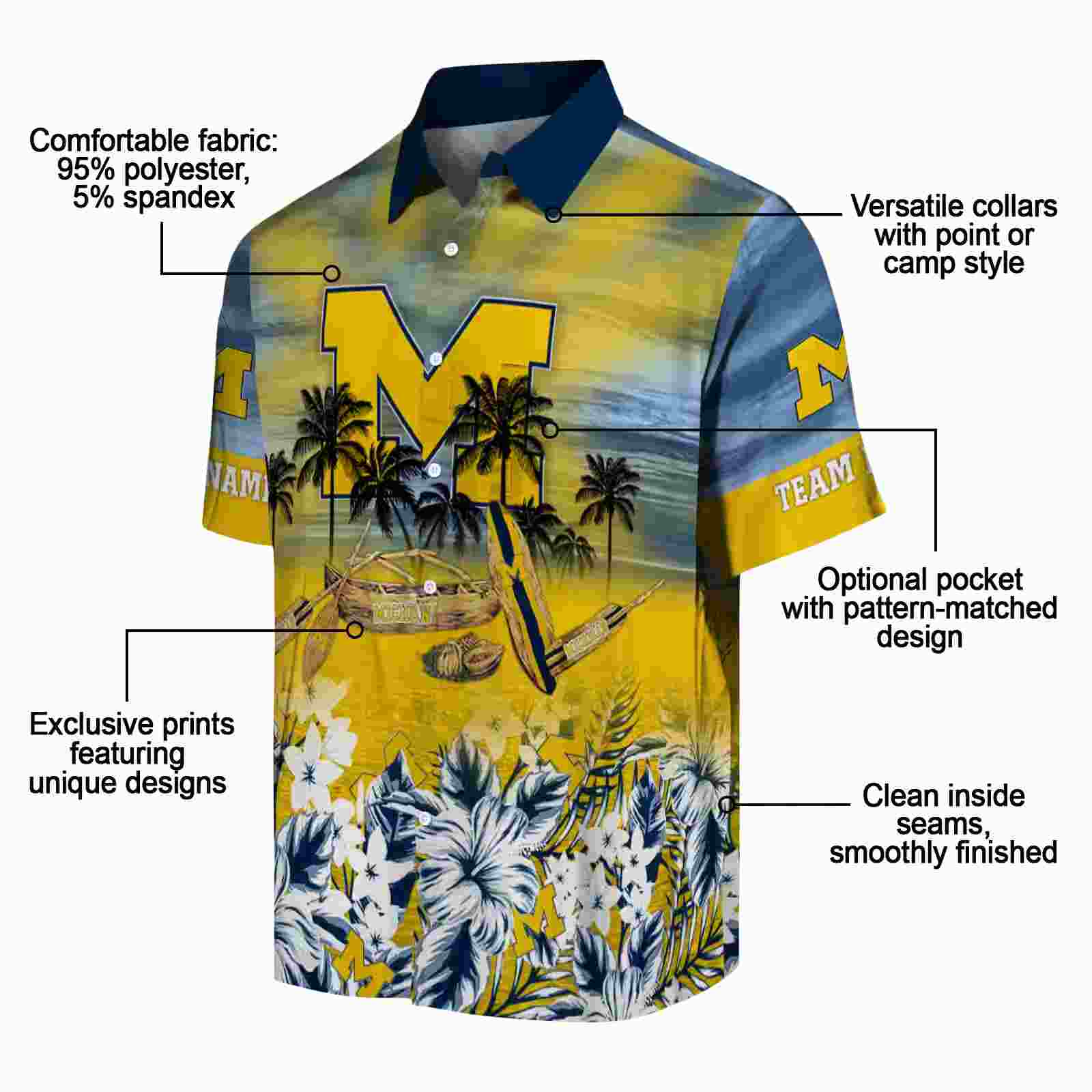 personalized michigan wolverines tropical canoe blue hawaiian shirt new arrival