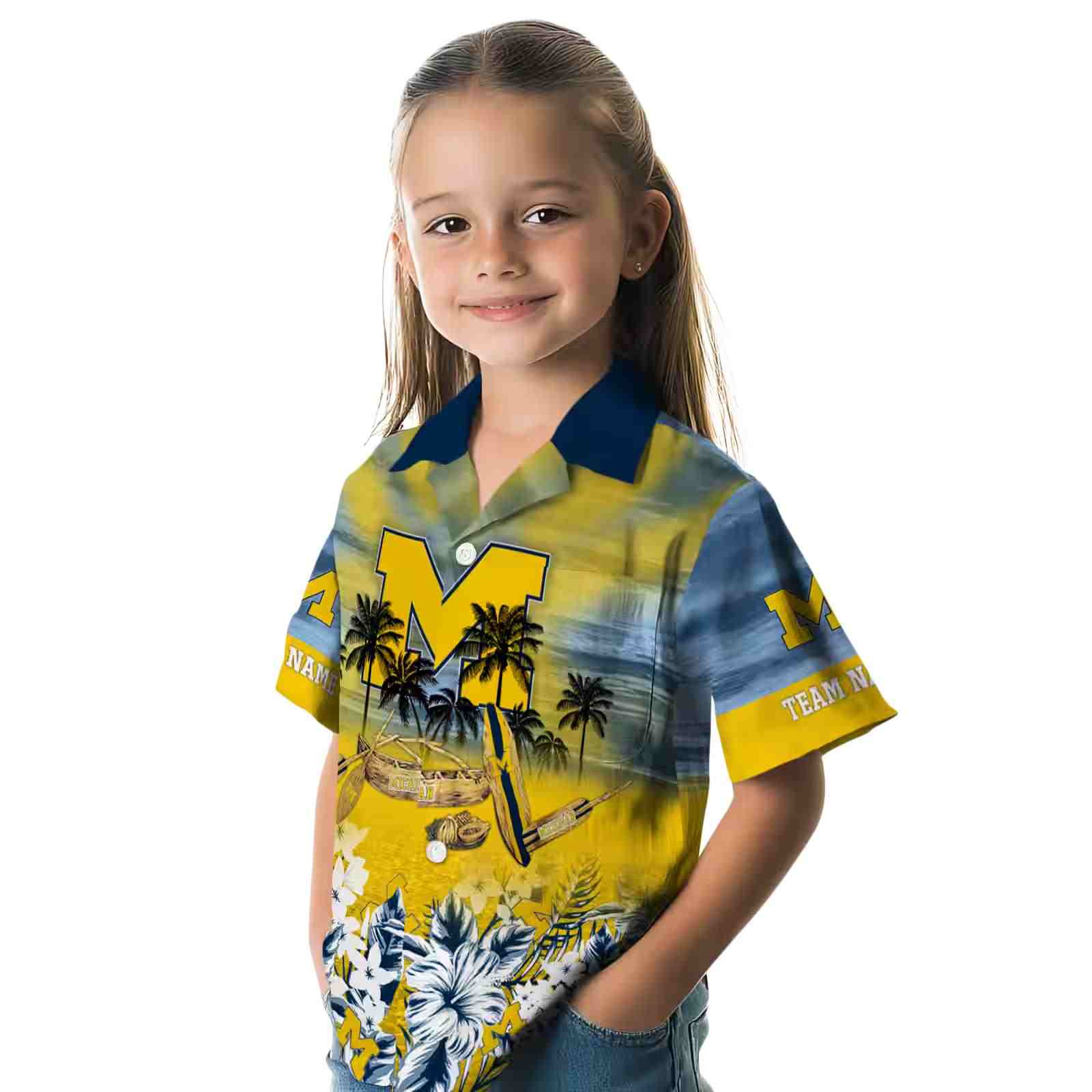 personalized michigan wolverines tropical canoe blue hawaiian shirt premium grade