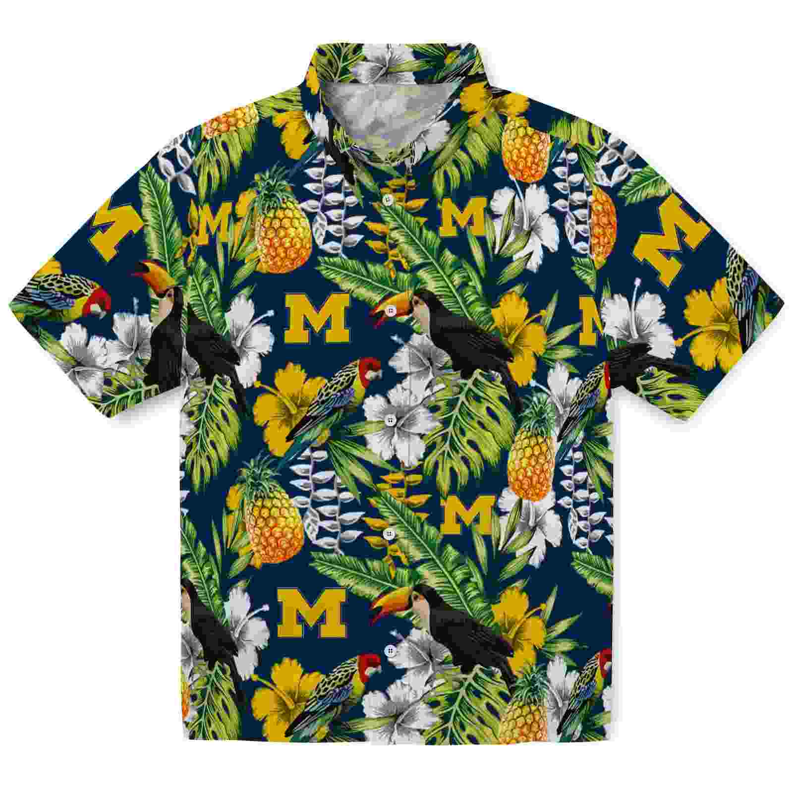 Personalized Michigan Wolverines Tropical Toucan Blue Green Hawaiian Shirt