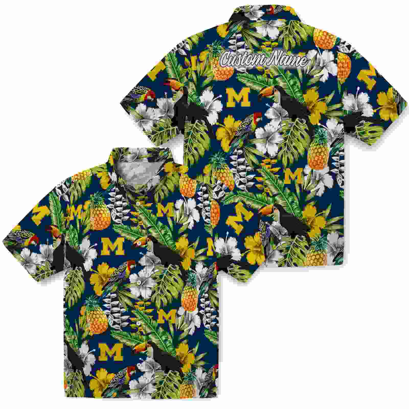 personalized michigan wolverines tropical toucan blue green hawaiian shirt high quality