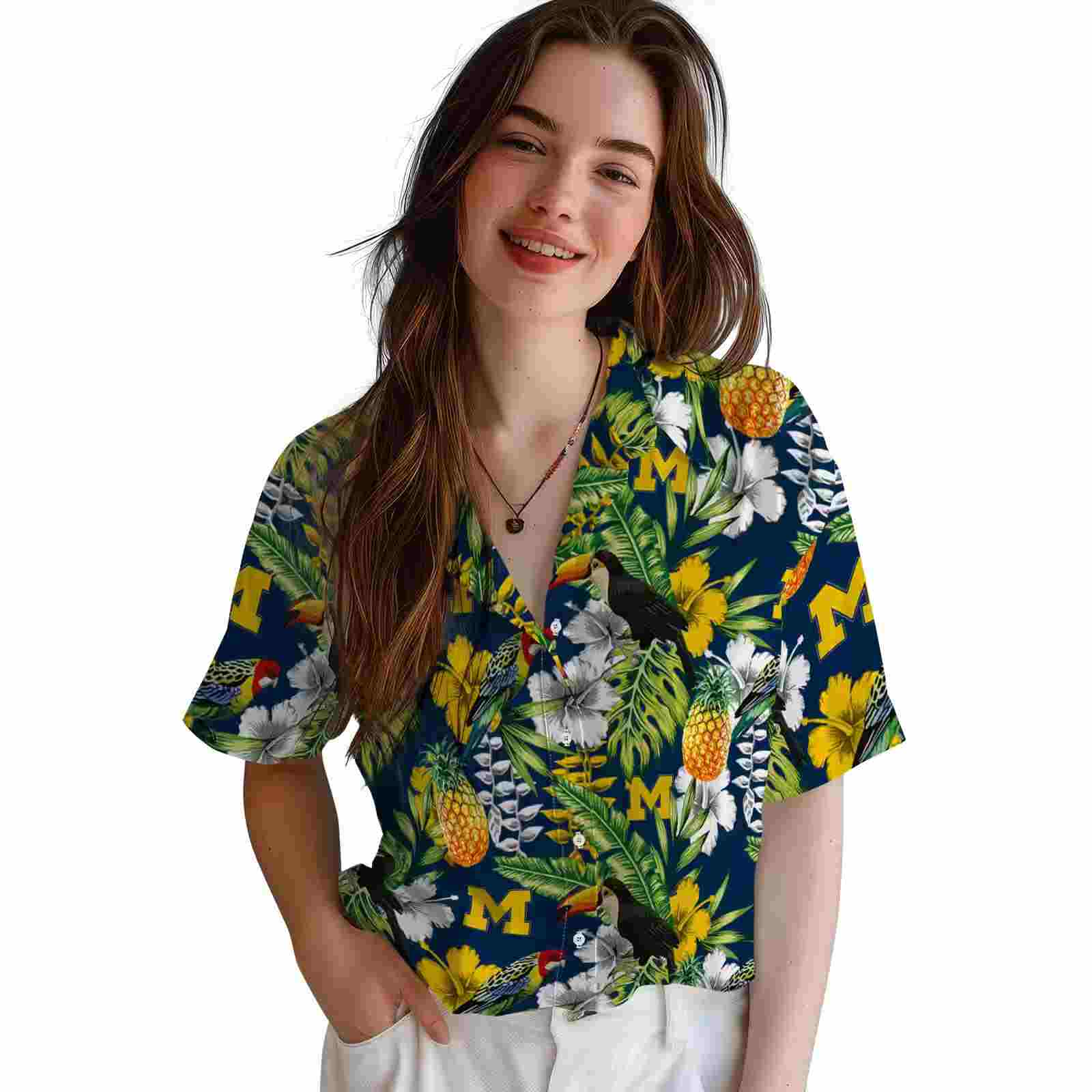 personalized michigan wolverines tropical toucan blue green hawaiian shirt latest model