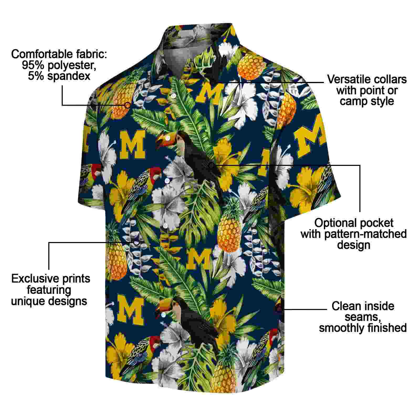 personalized michigan wolverines tropical toucan blue green hawaiian shirt new arrival