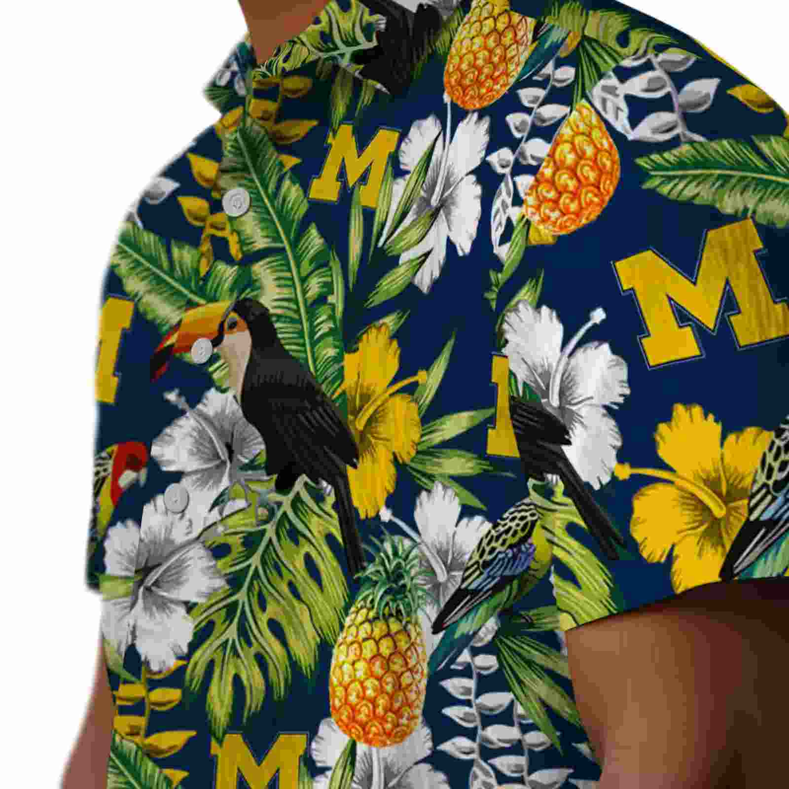 personalized michigan wolverines tropical toucan blue green hawaiian shirt trendy