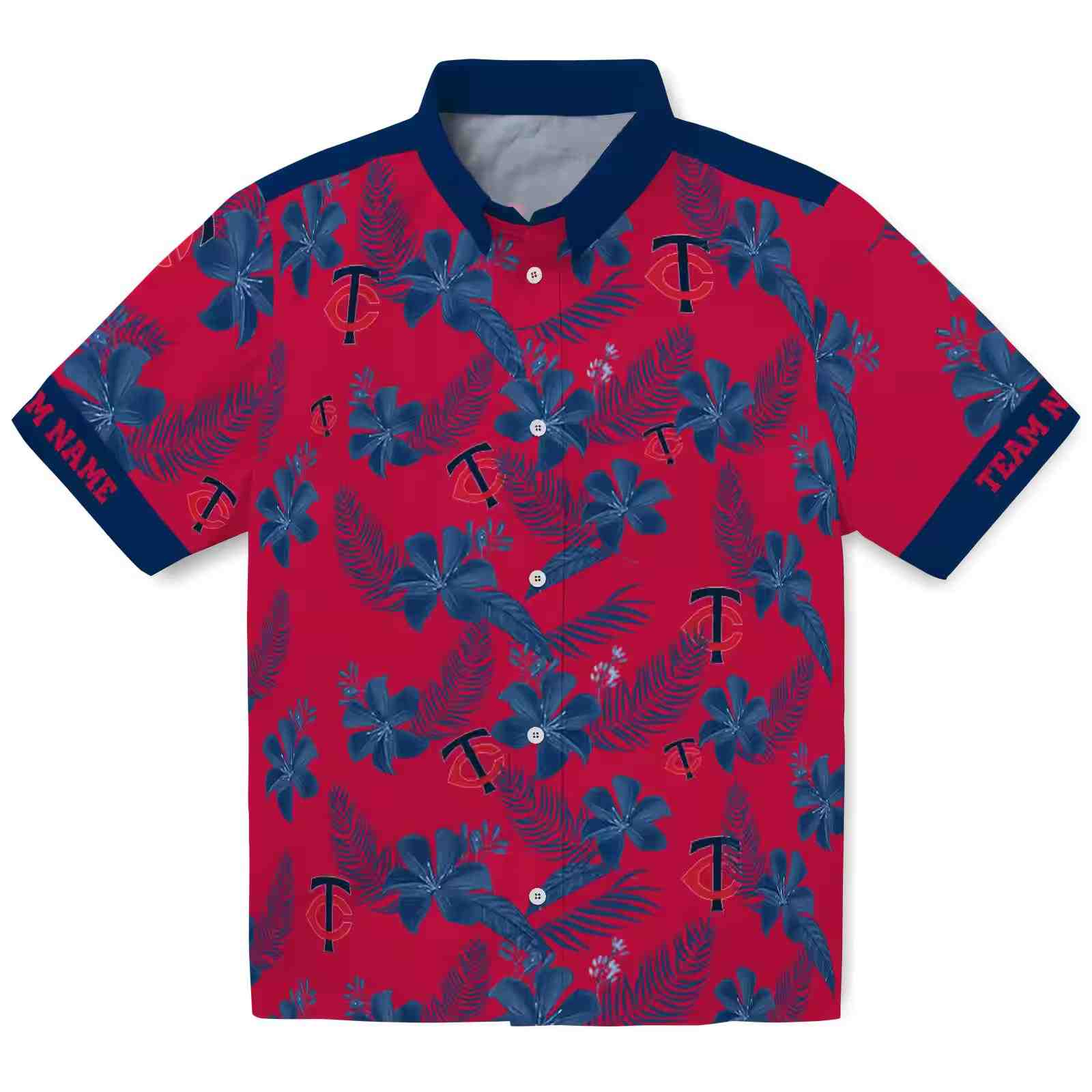 Personalized Minnesota Twins Botanical Print Red Hawaiian Shirt