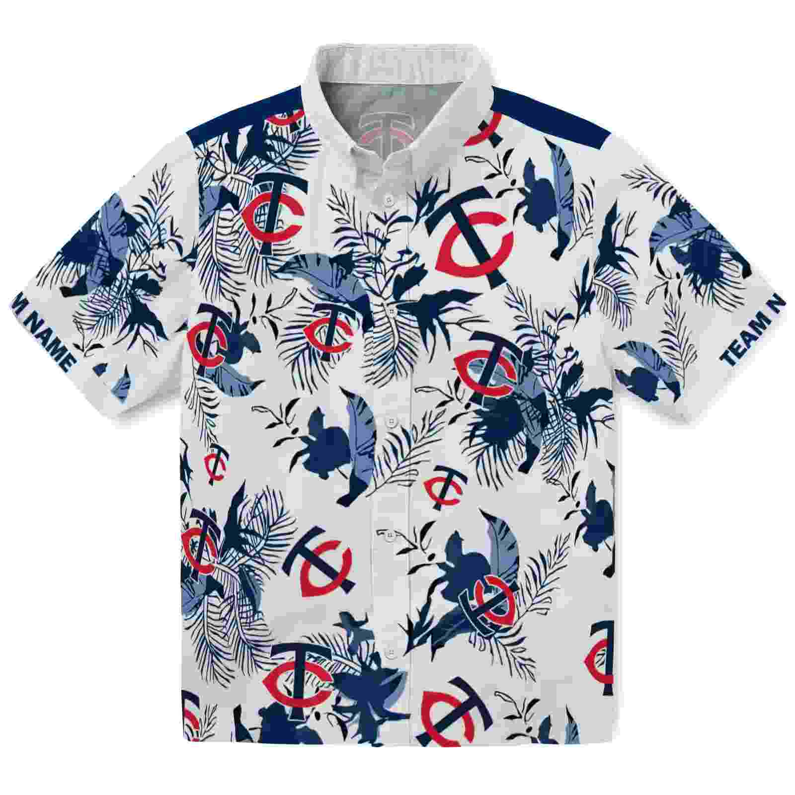 Personalized Minnesota Twins Botanical Theme Navy White Hawaiian Shirt