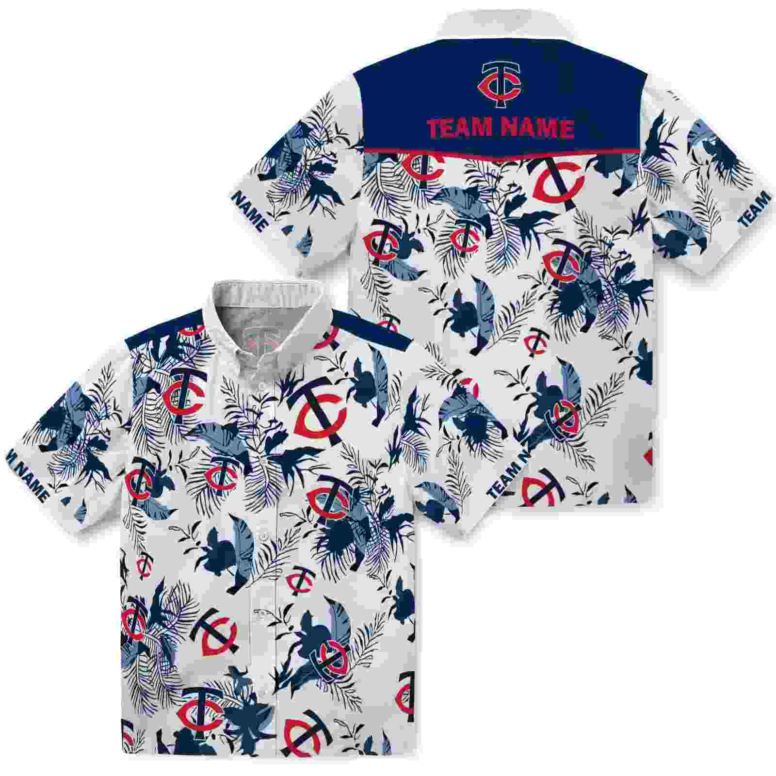 personalized minnesota twins botanical theme navy white hawaiian shirt high quality