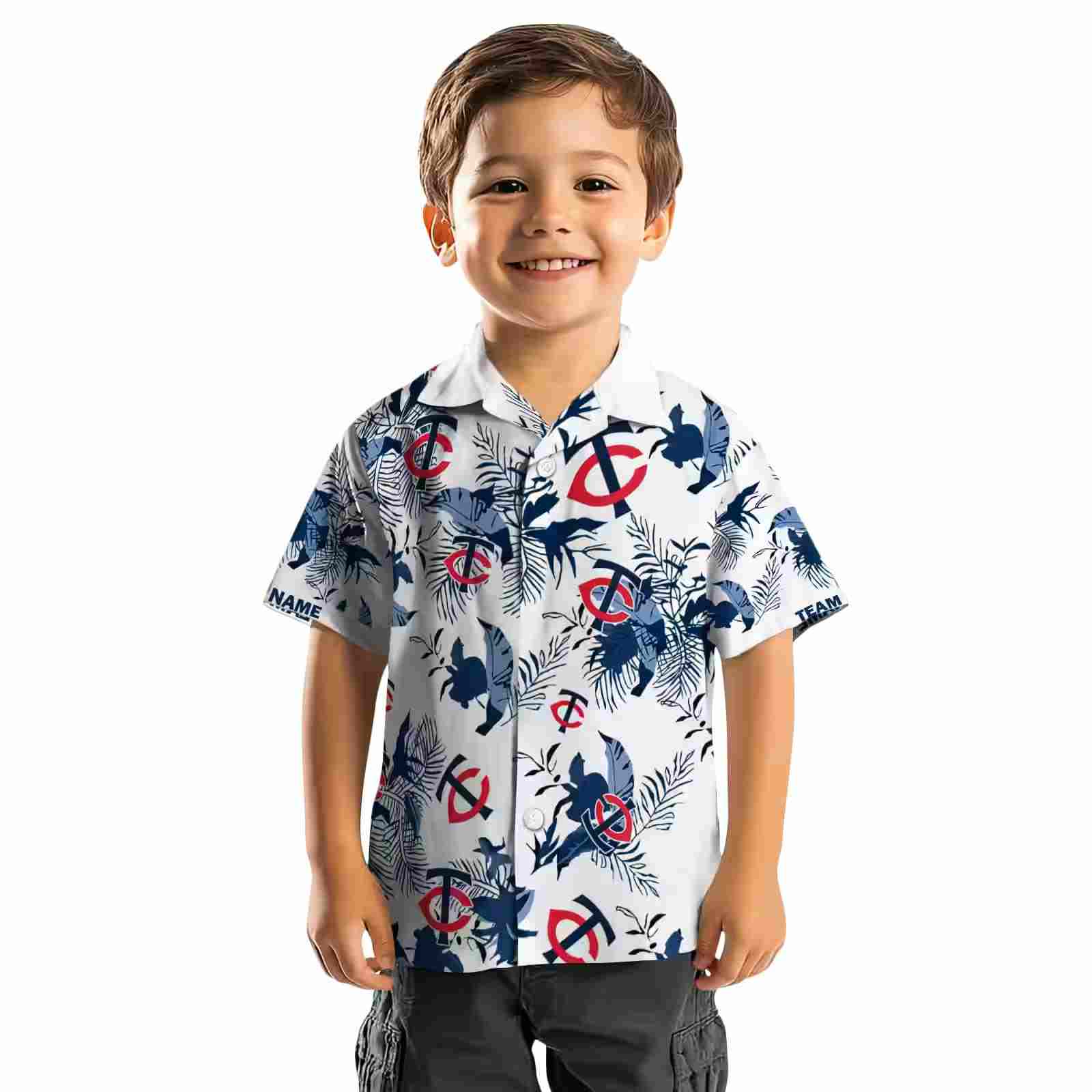 personalized minnesota twins botanical theme navy white hawaiian shirt top rated