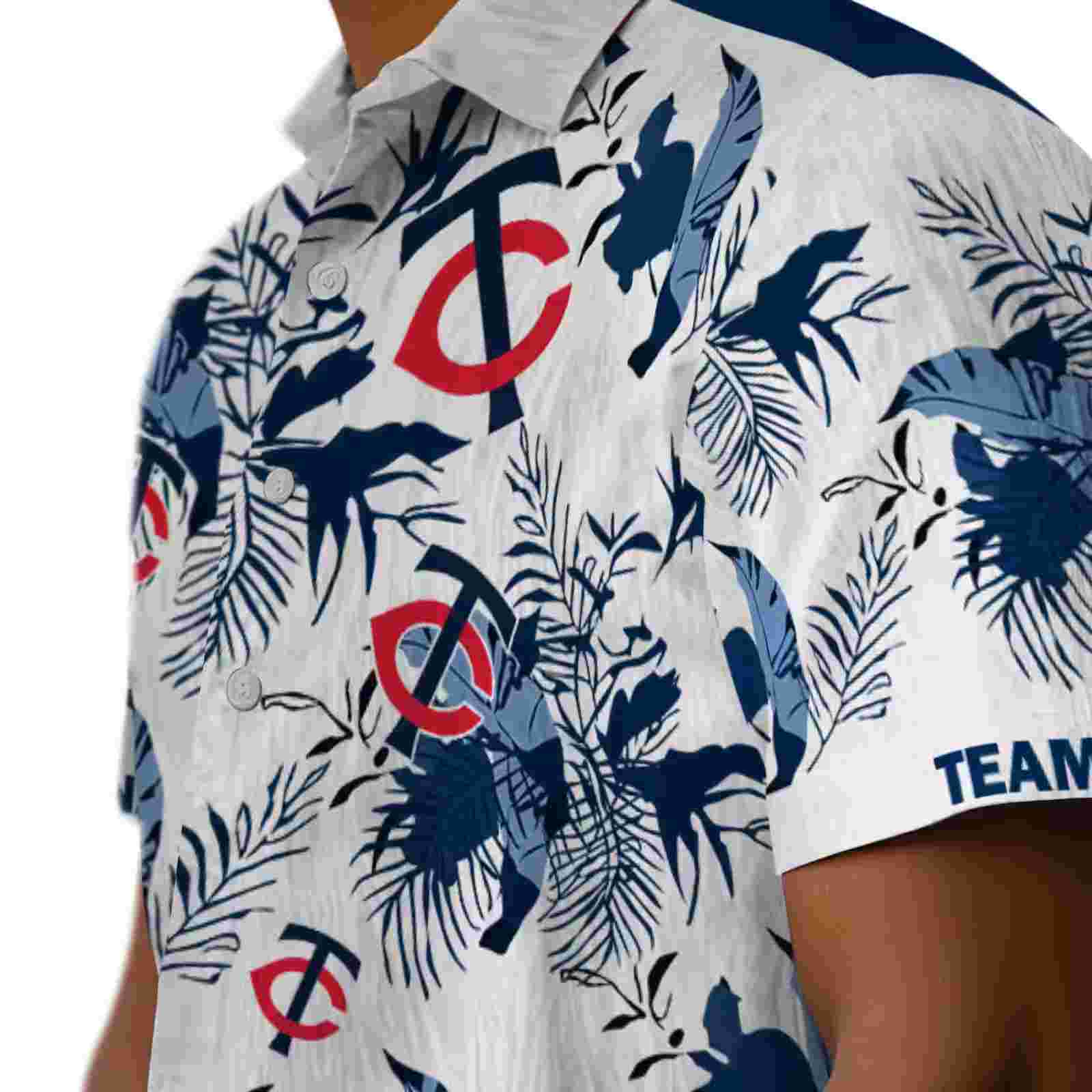 personalized minnesota twins botanical theme navy white hawaiian shirt trendy