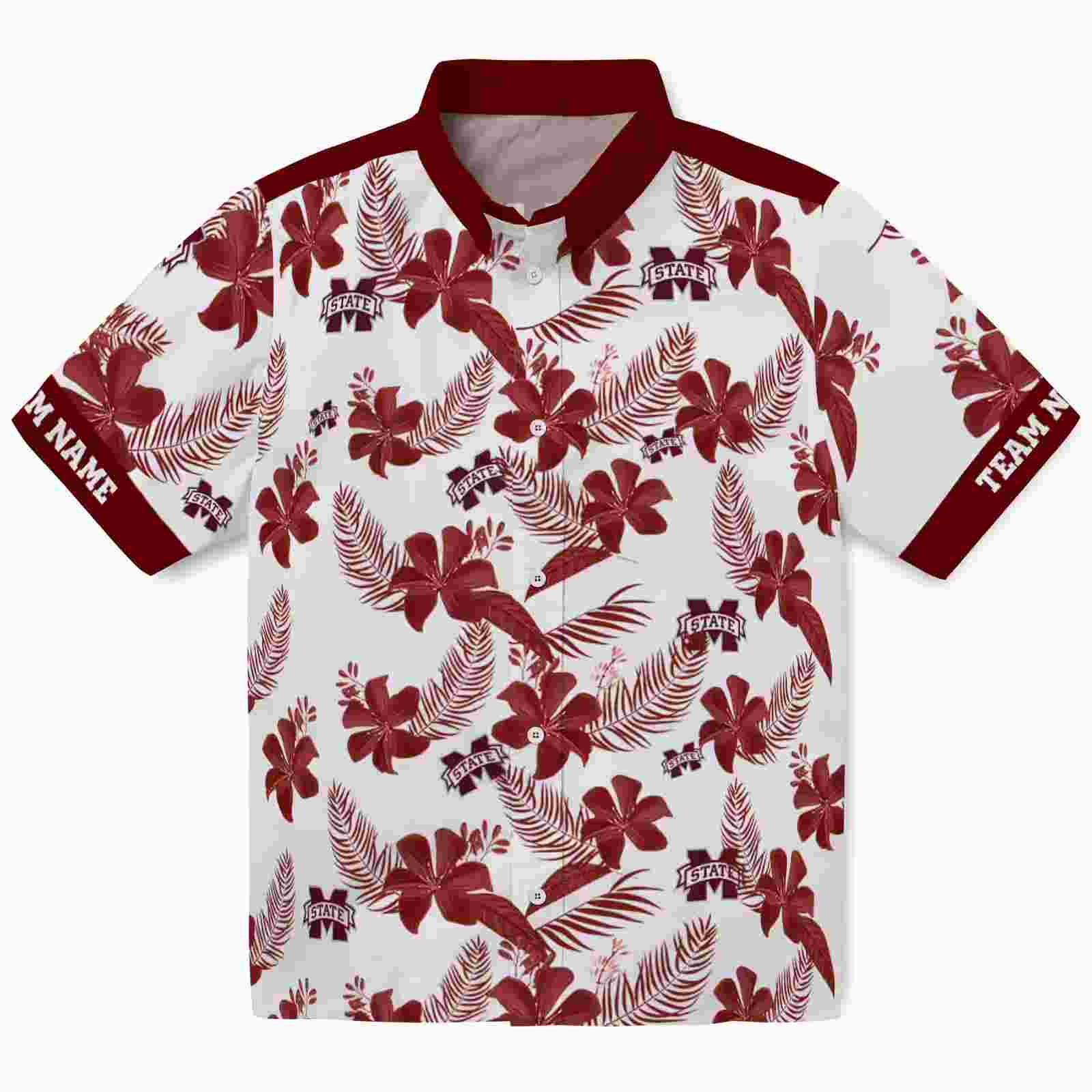 Personalized Mississippi State Bulldogs Botanical Print White Hawaiian Shirt