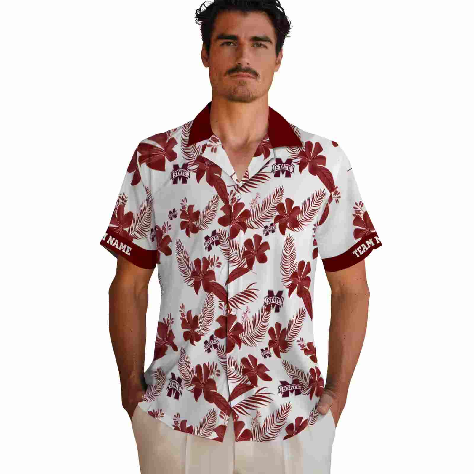 personalized mississippi state bulldogs botanical print white hawaiian shirt fashion forward