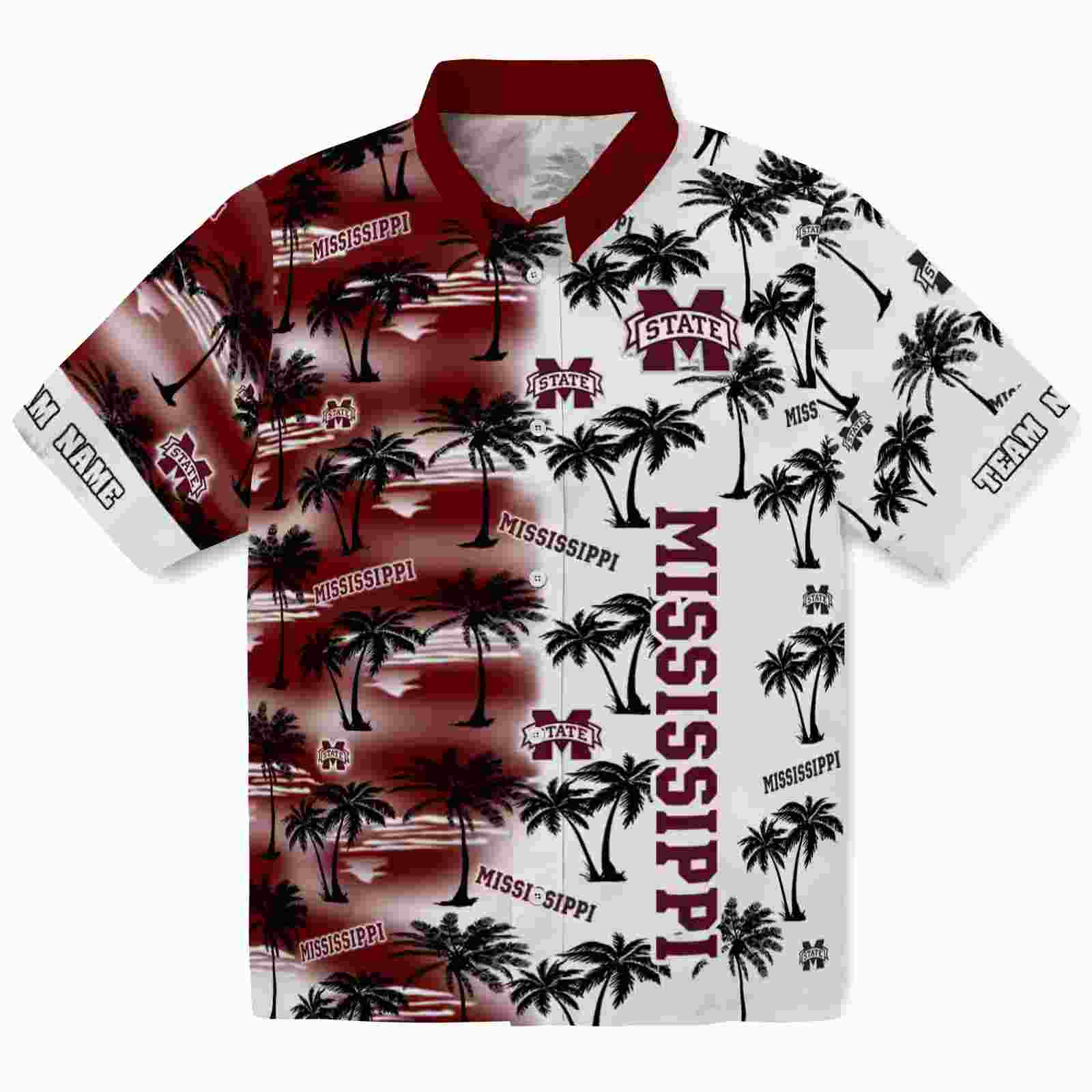 Personalized Mississippi State Bulldogs Palm Silhouettes Maroon Hawaiian Shirt