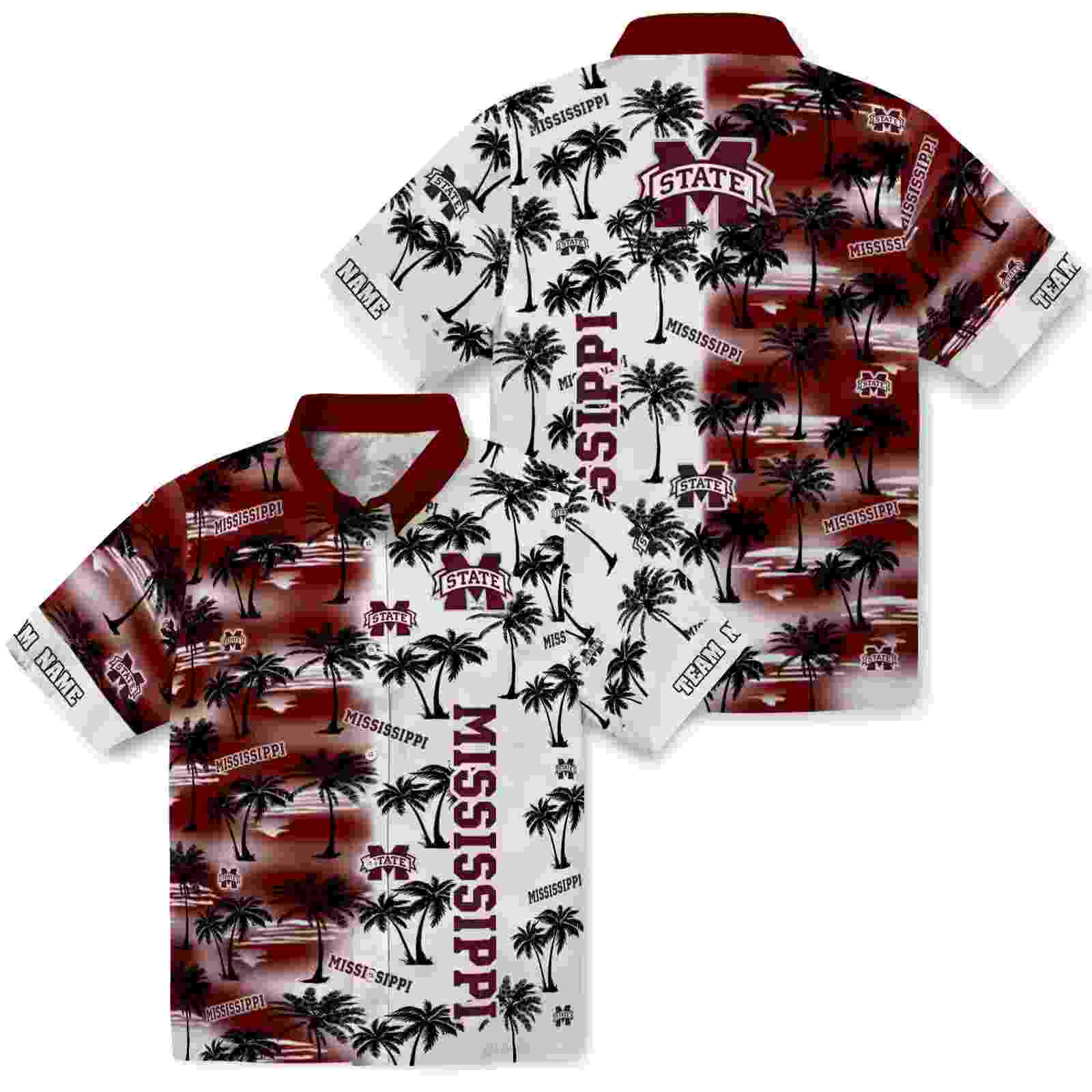 personalized mississippi state bulldogs palm silhouettes maroon hawaiian shirt high quality