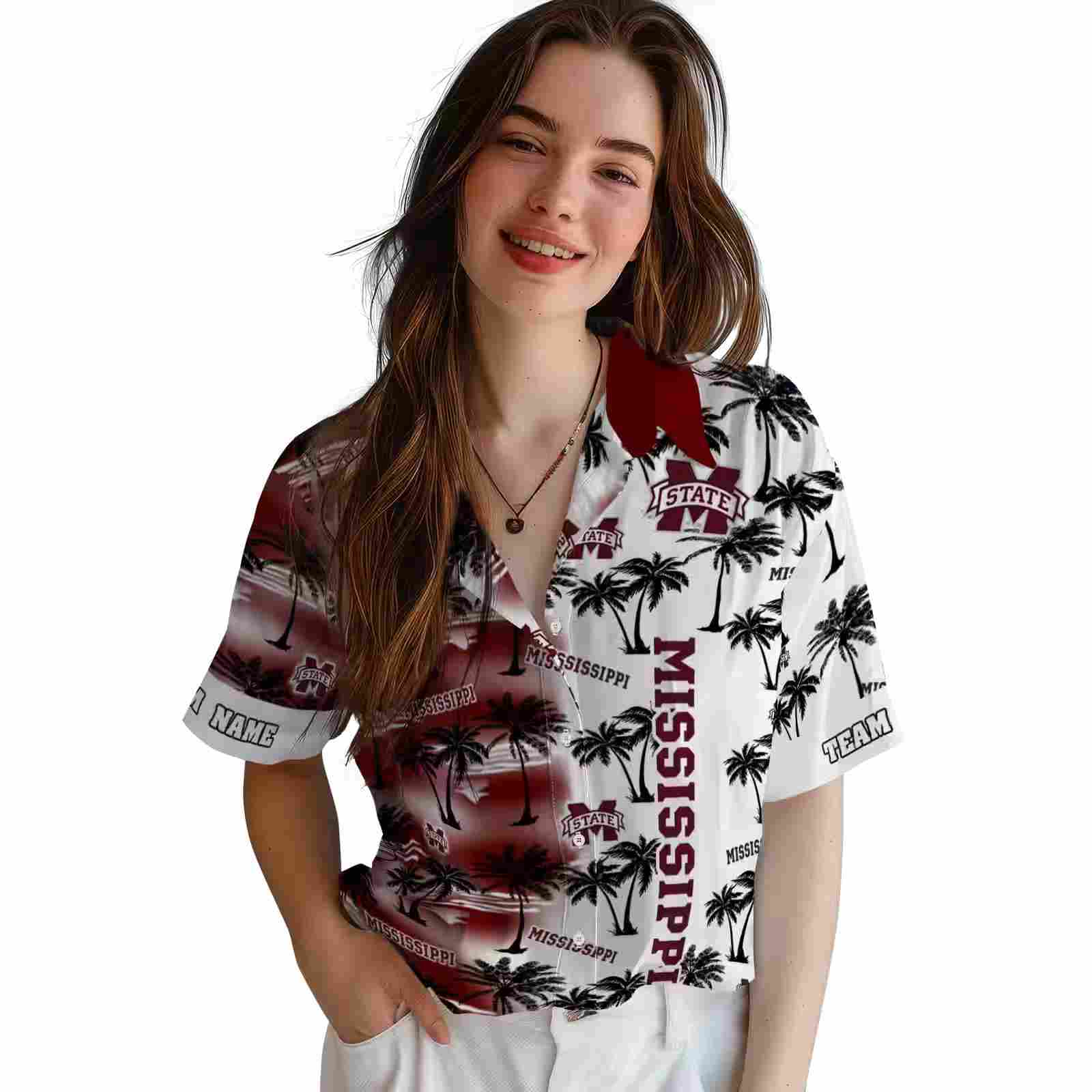 personalized mississippi state bulldogs palm silhouettes maroon hawaiian shirt latest model