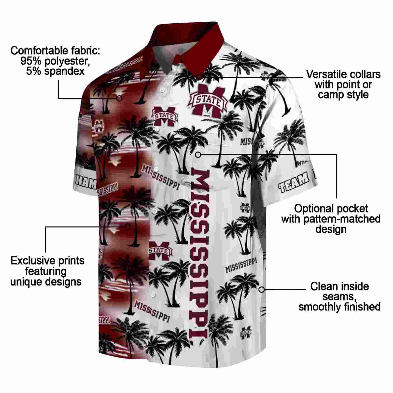 personalized mississippi state bulldogs palm silhouettes maroon hawaiian shirt new arrival