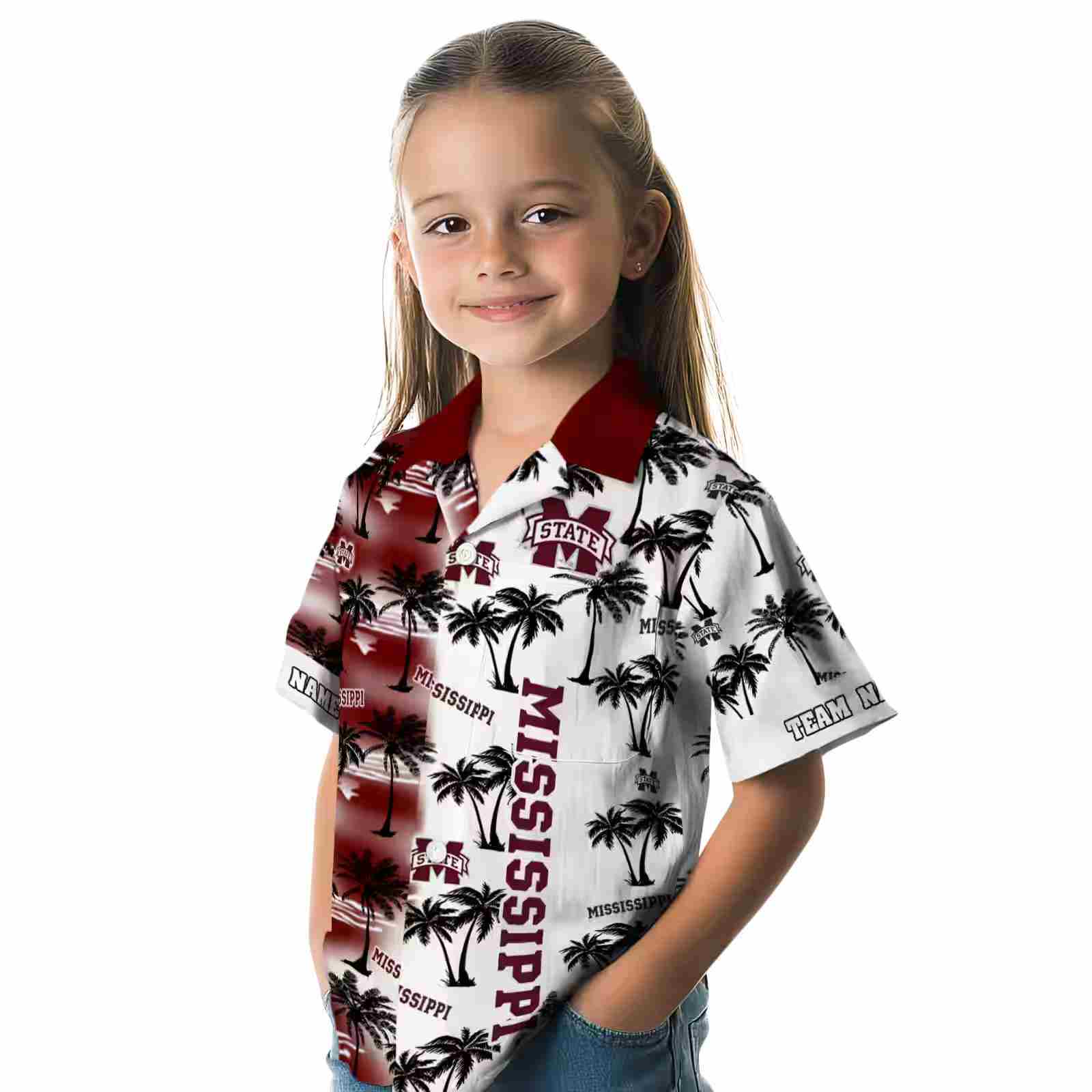 personalized mississippi state bulldogs palm silhouettes maroon hawaiian shirt premium grade