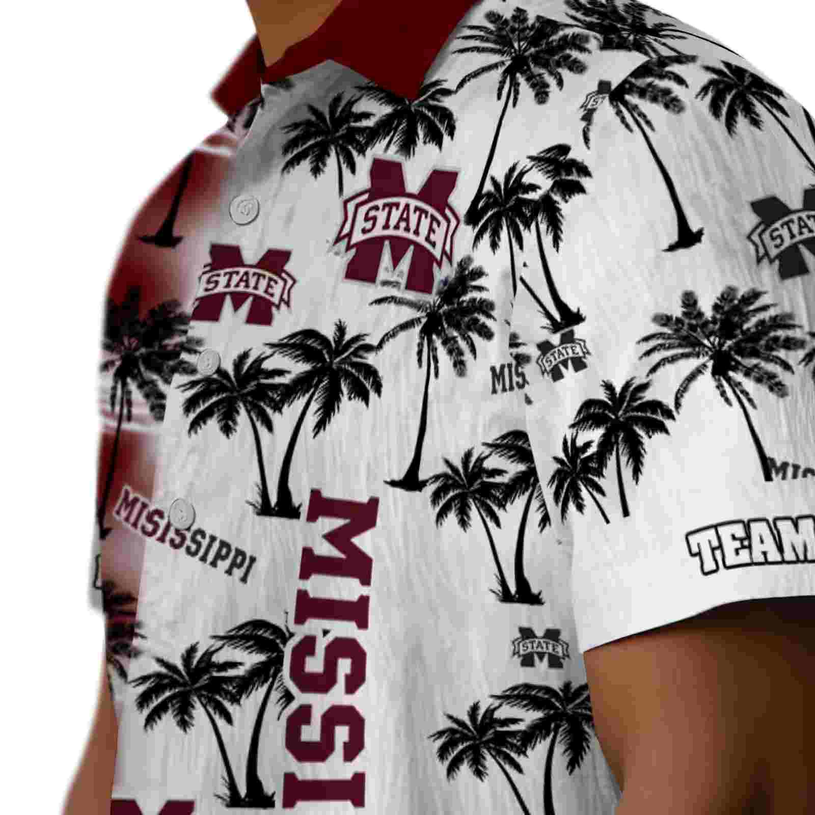 personalized mississippi state bulldogs palm silhouettes maroon hawaiian shirt trendy