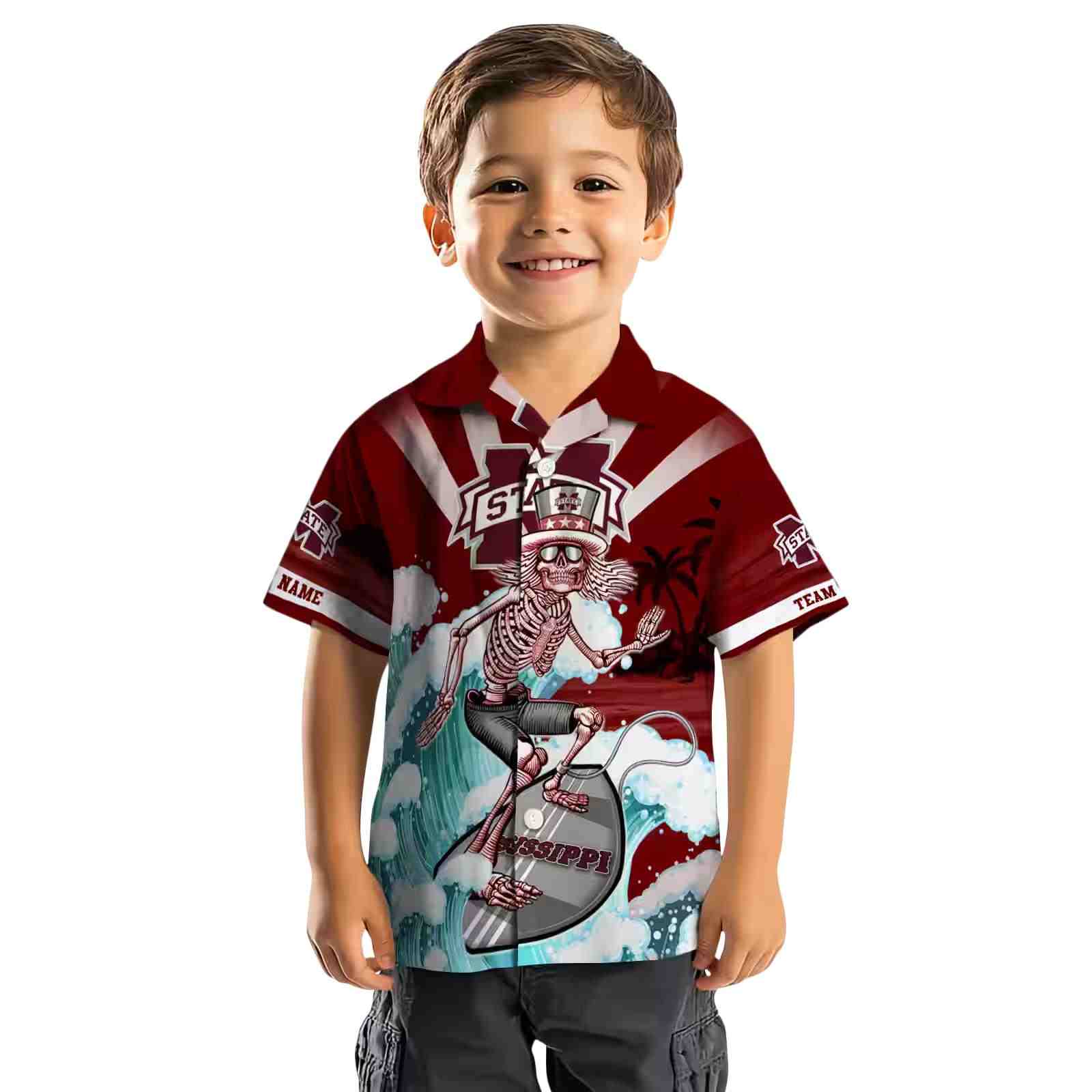 personalized mississippi state bulldogs surfing skeleton maroon blue hawaiian shirt top rated