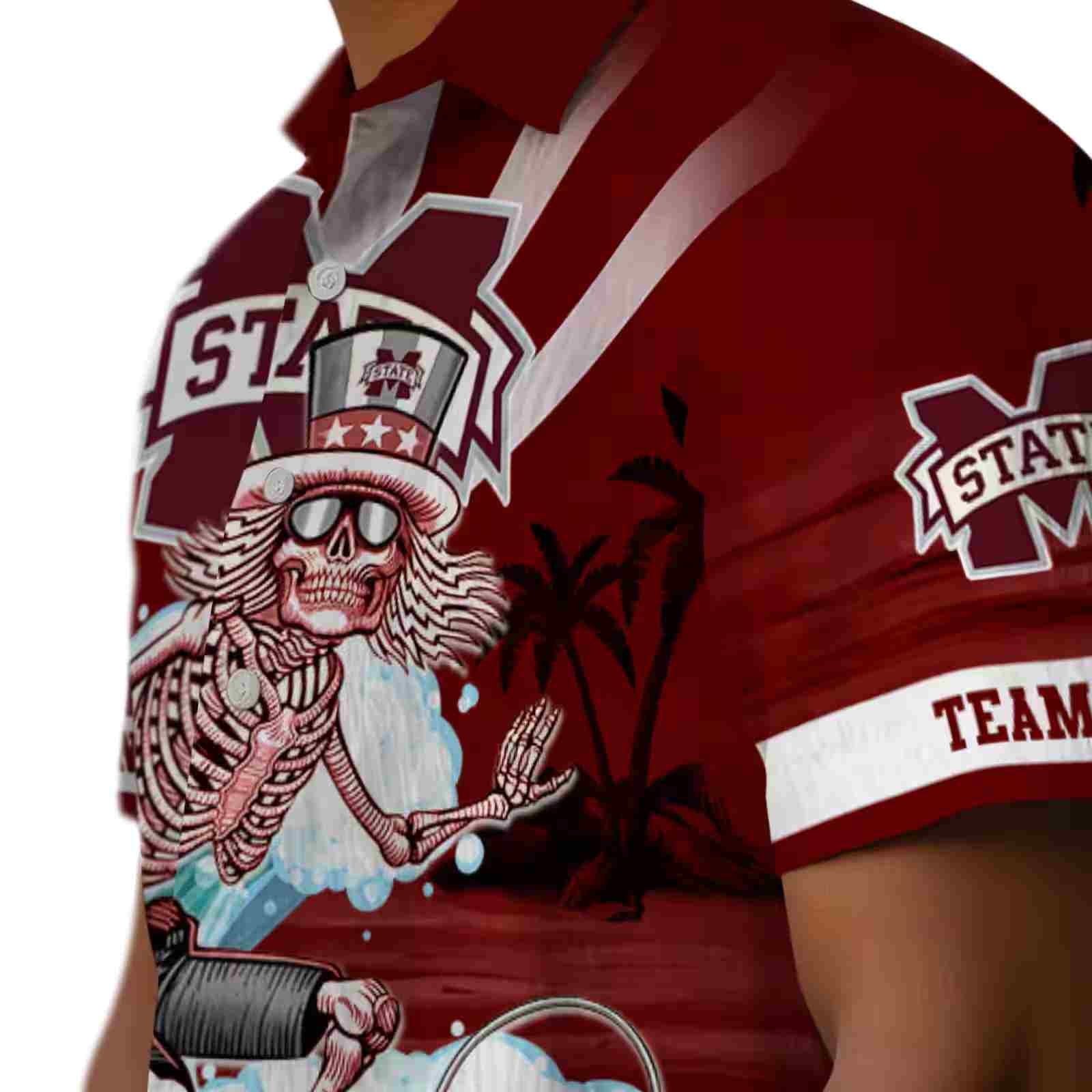 personalized mississippi state bulldogs surfing skeleton maroon blue hawaiian shirt trendy