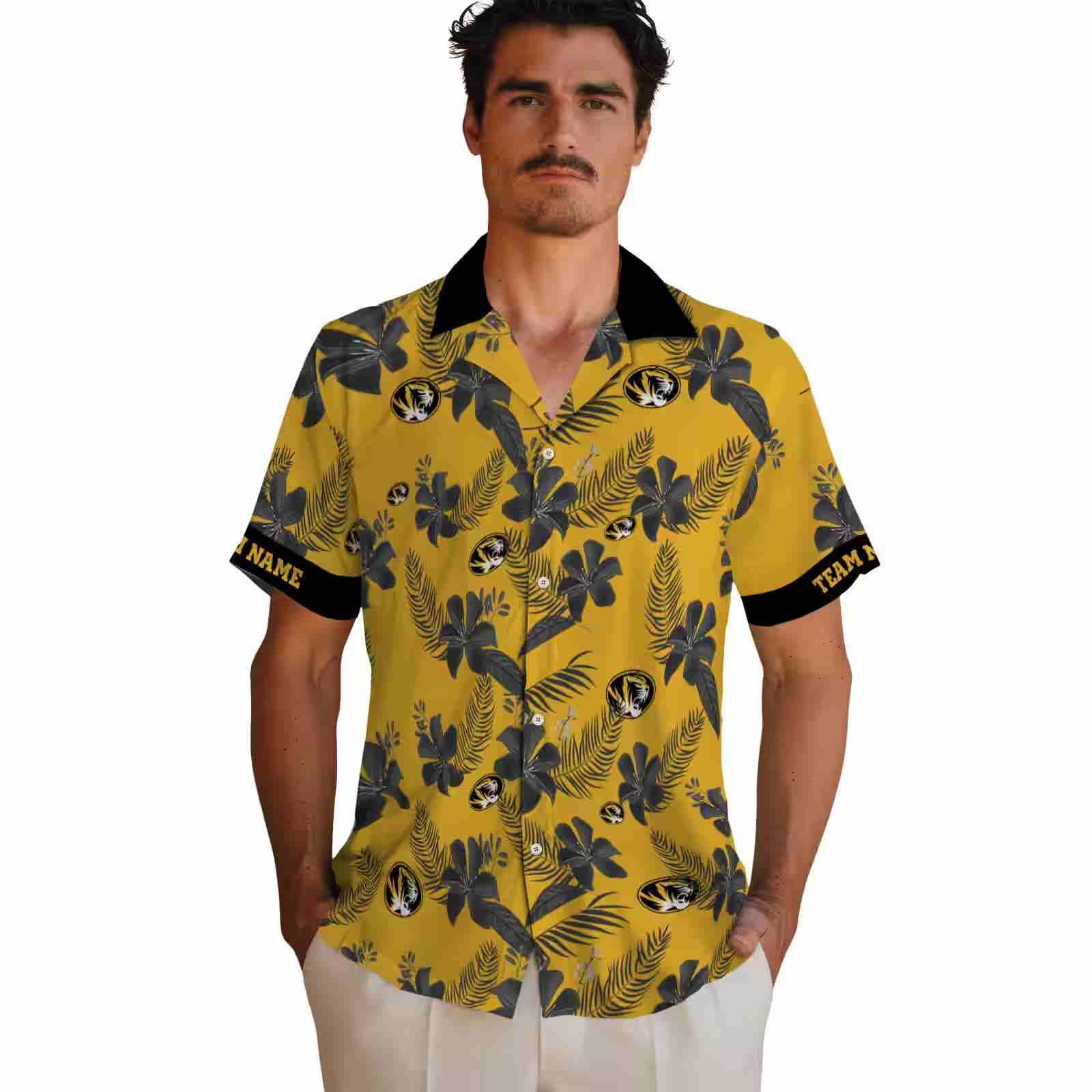 personalized missouri tigers botanical print gold hawaiian shirt fashion forward