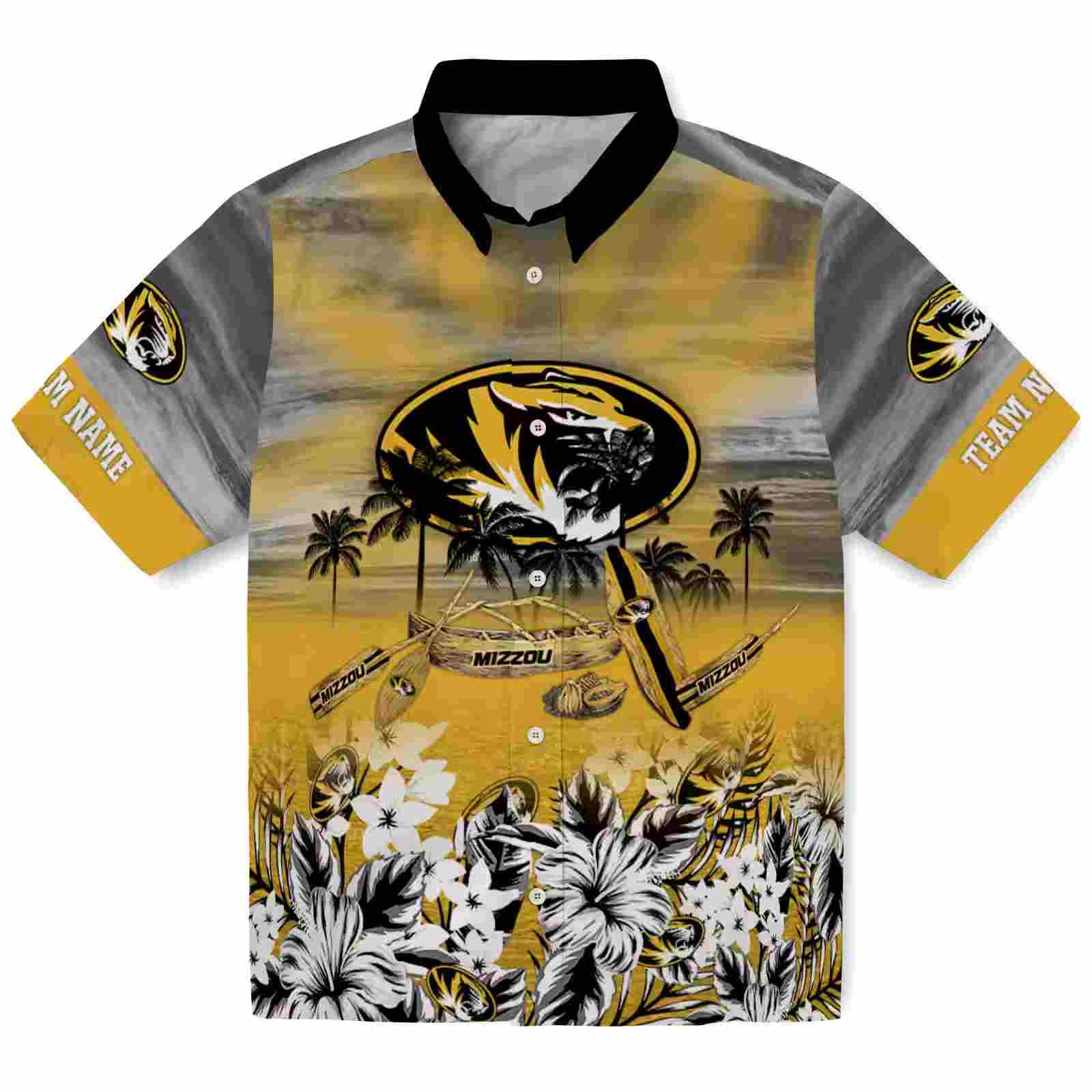 Personalized Missouri Tigers Tropical Canoe Black Hawaiian Shirt