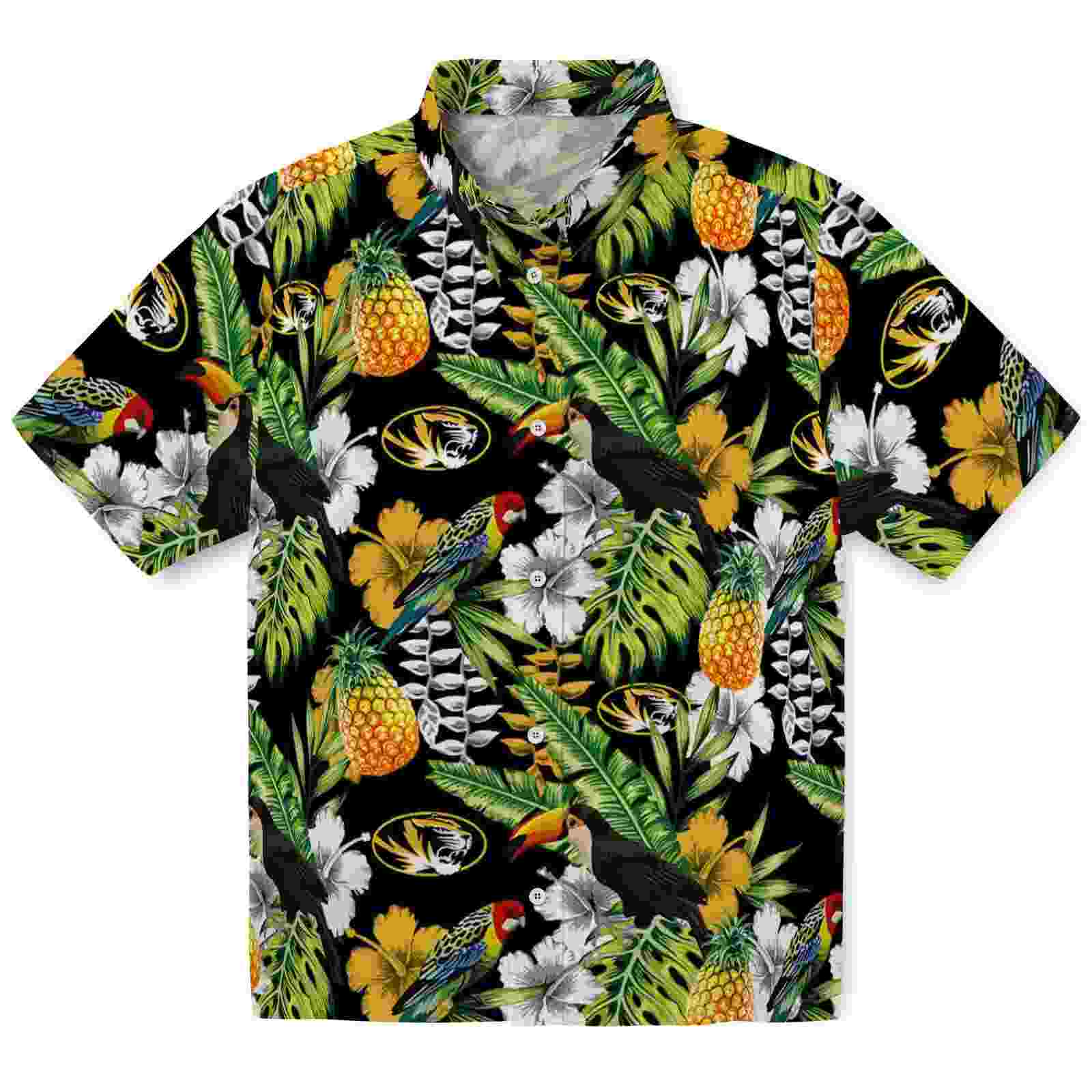 Personalized Missouri Tigers Tropical Toucan Black Green Hawaiian Shirt