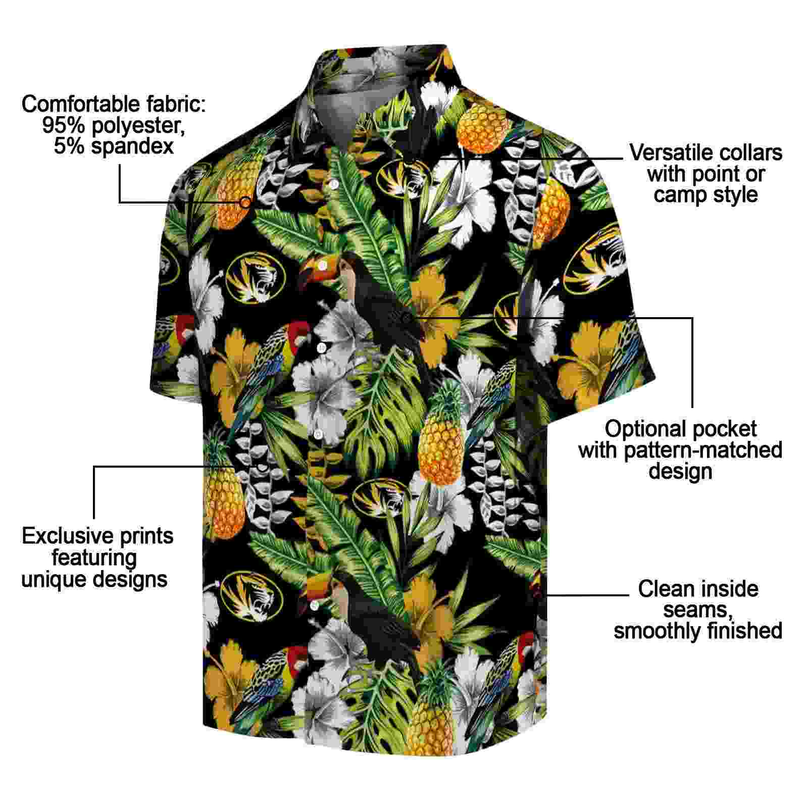 personalized missouri tigers tropical toucan black green hawaiian shirt new arrival