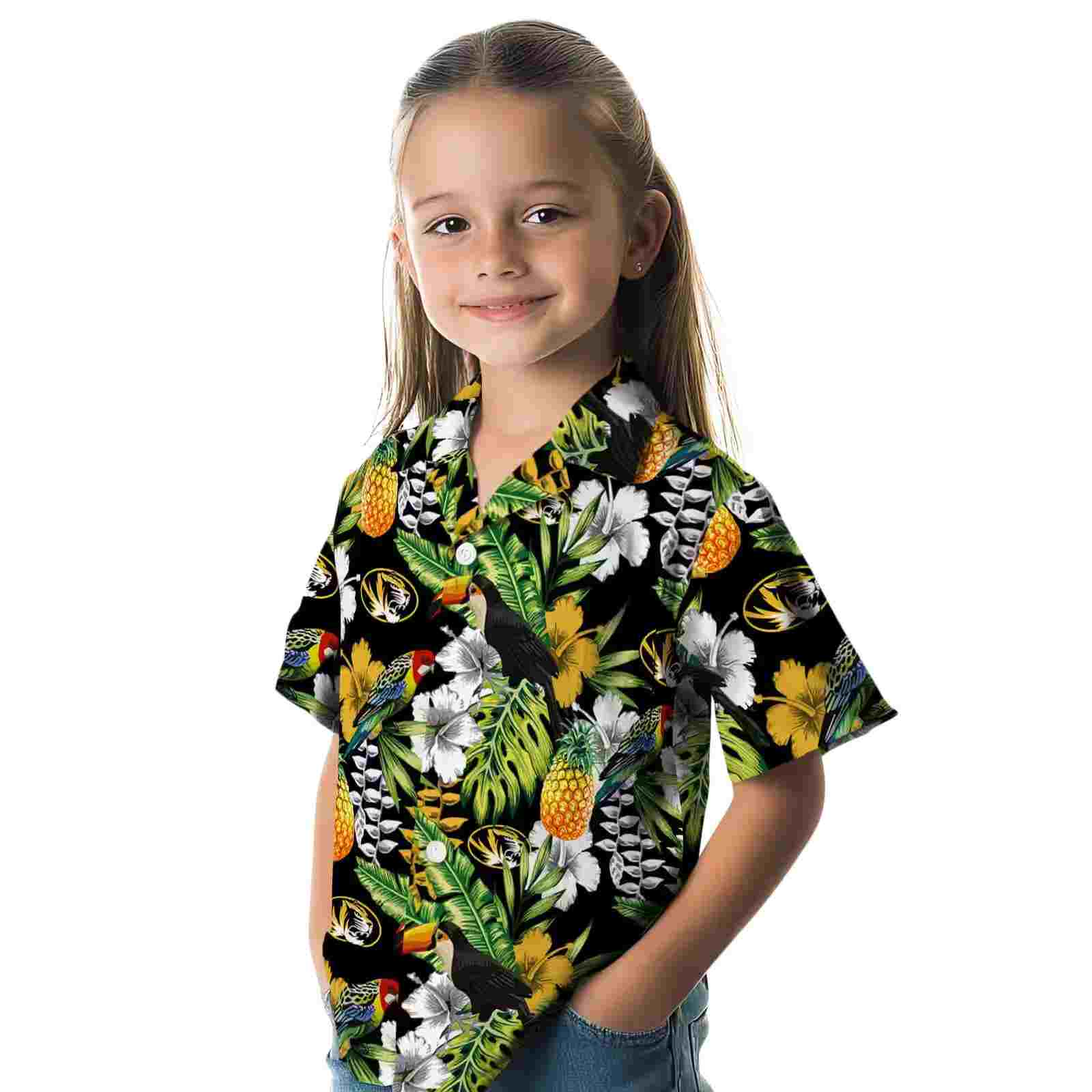 personalized missouri tigers tropical toucan black green hawaiian shirt premium grade