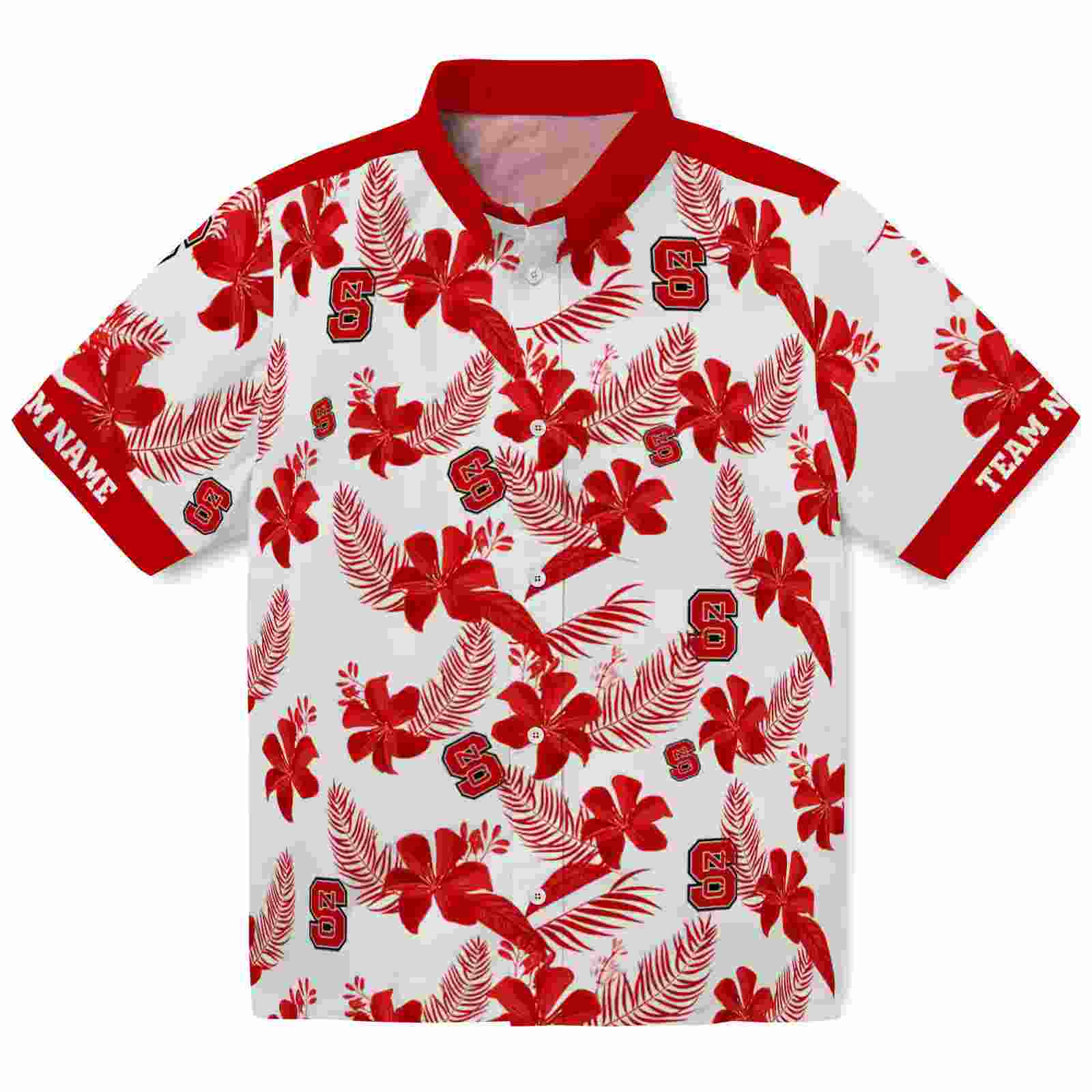 Personalized NC State Wolfpack Botanical Print White Hawaiian Shirt