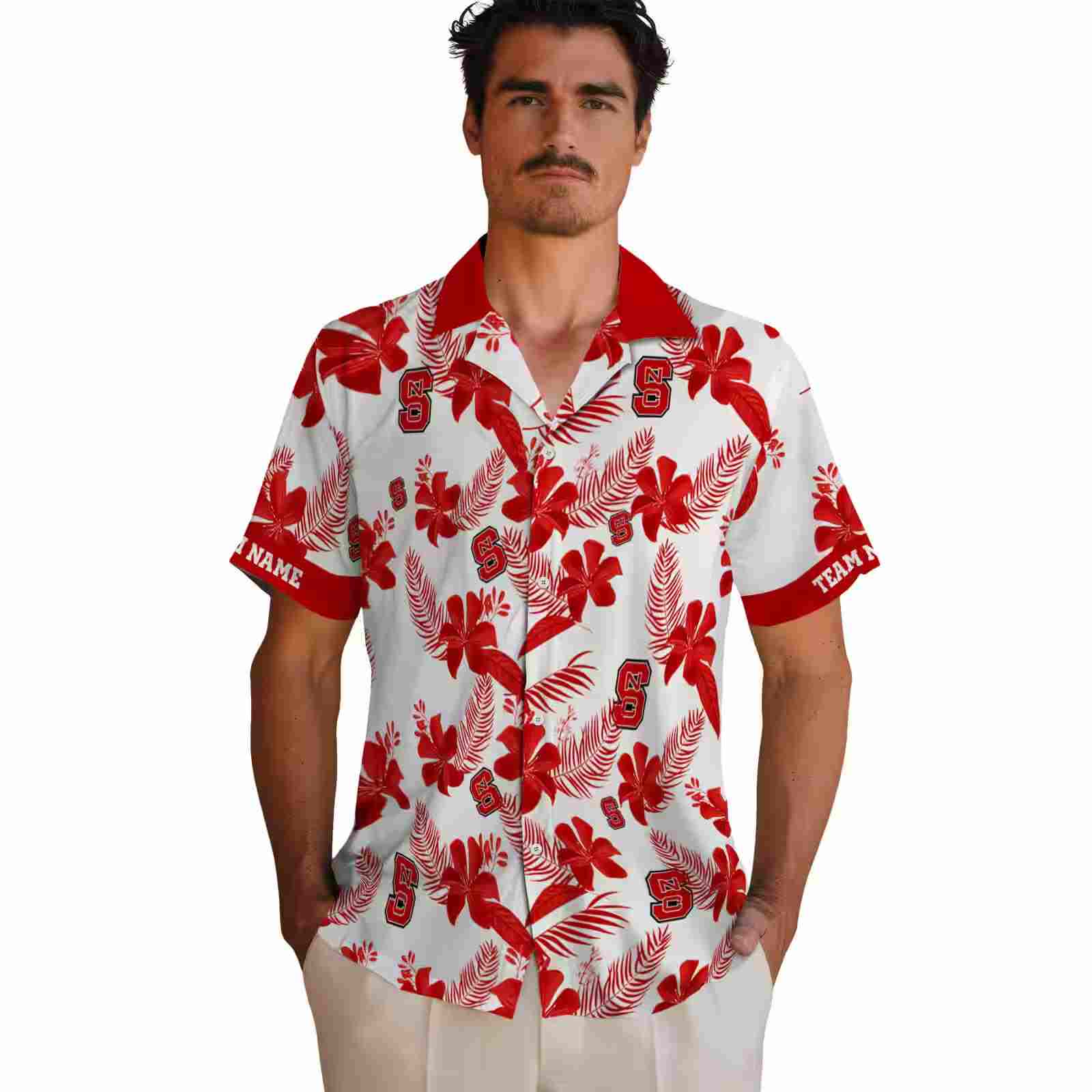 personalized nc state wolfpack botanical print white hawaiian shirt fashion forward