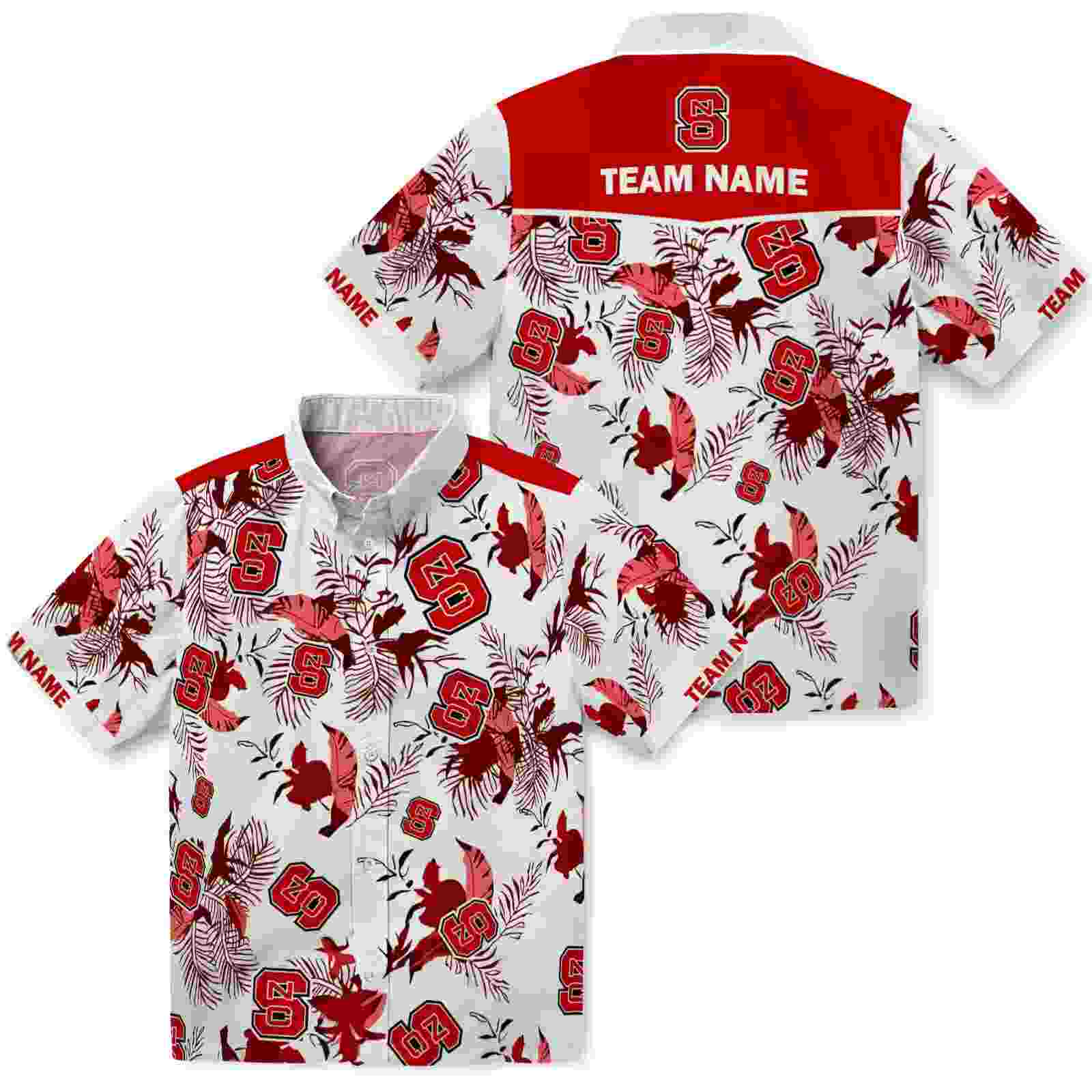 personalized nc state wolfpack botanical theme red white hawaiian shirt high quality