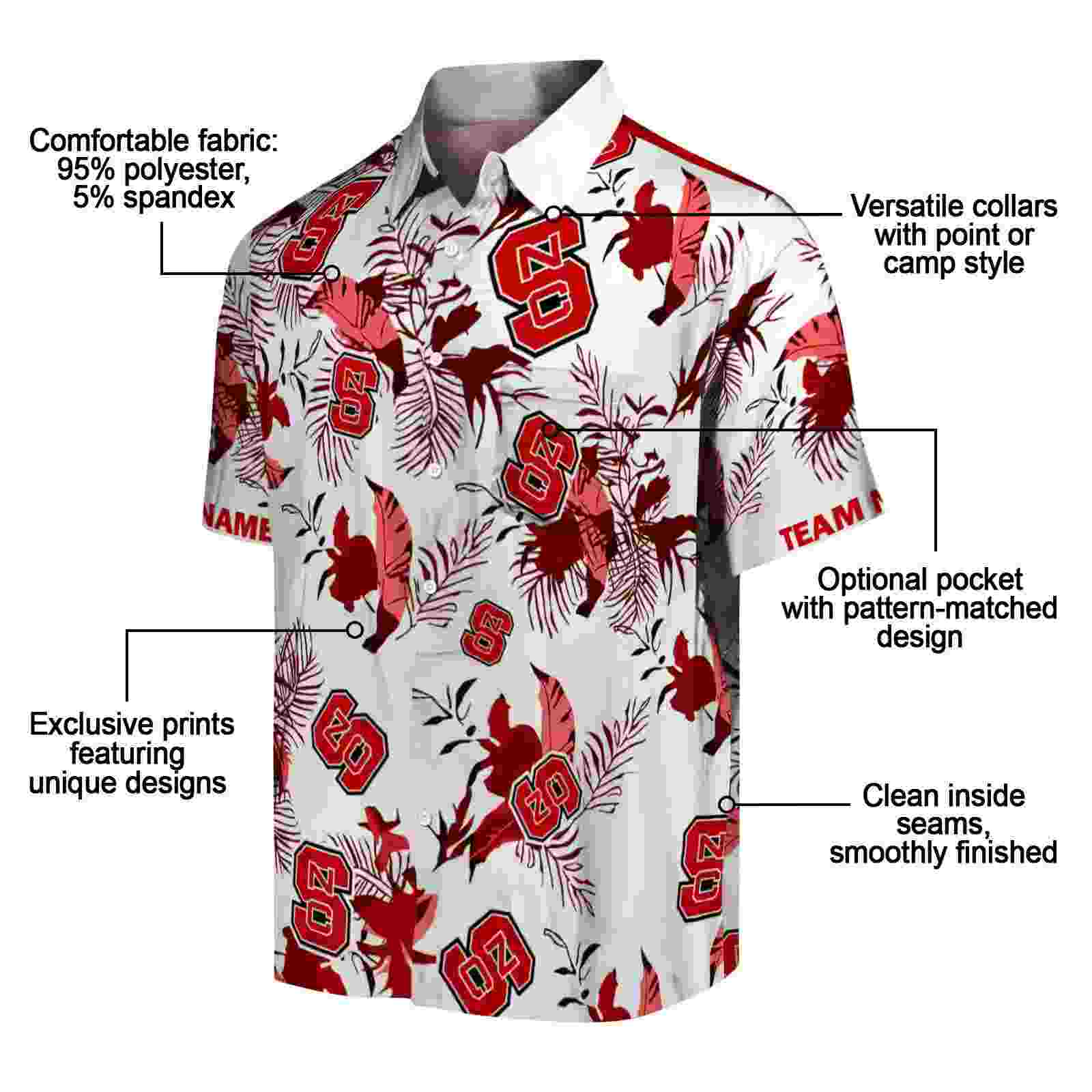 personalized nc state wolfpack botanical theme red white hawaiian shirt new arrival