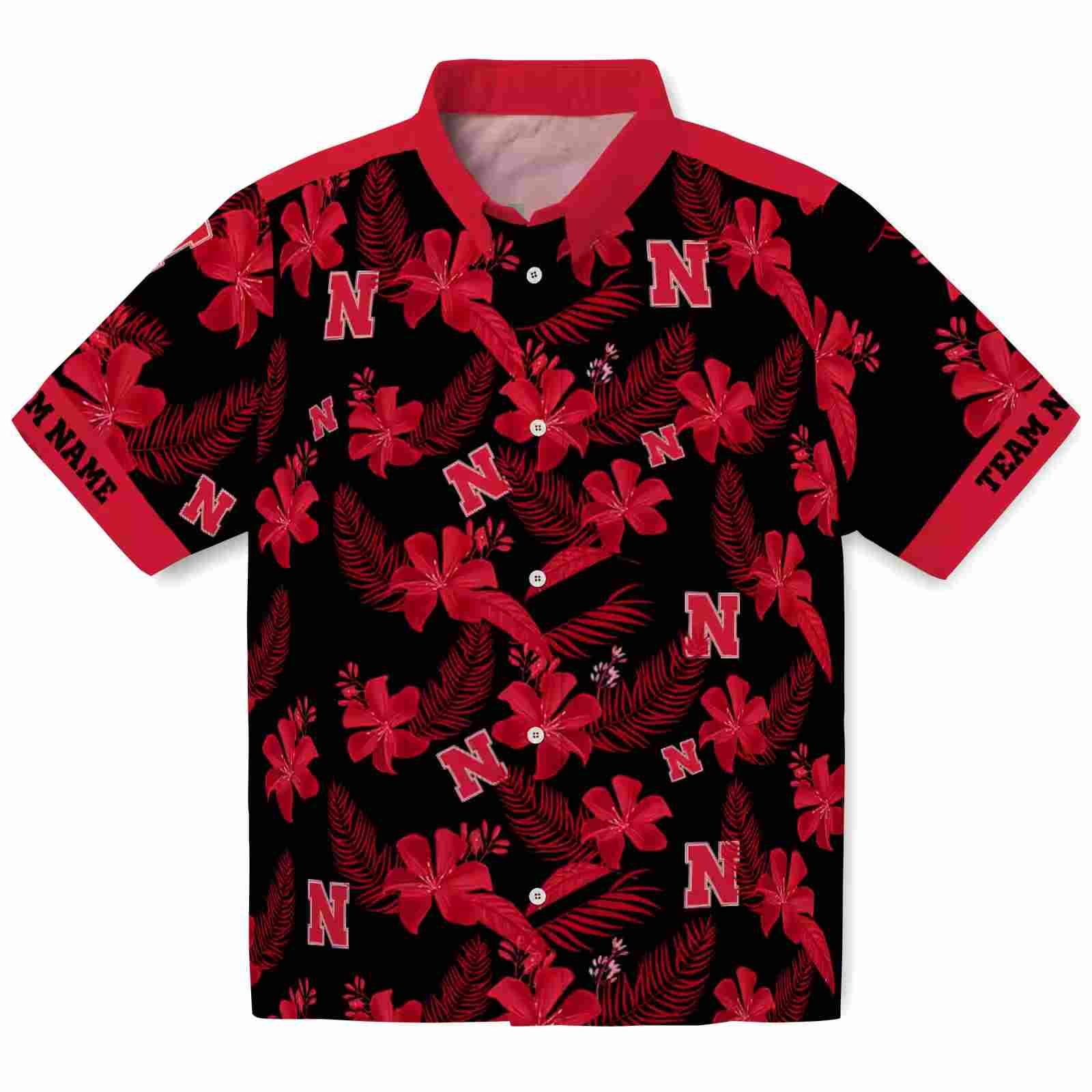 Personalized Nebraska Cornhuskers Botanical Print Black Hawaiian Shirt