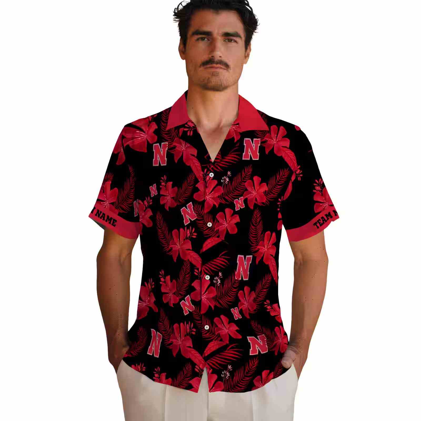 personalized nebraska cornhuskers botanical print black hawaiian shirt fashion forward