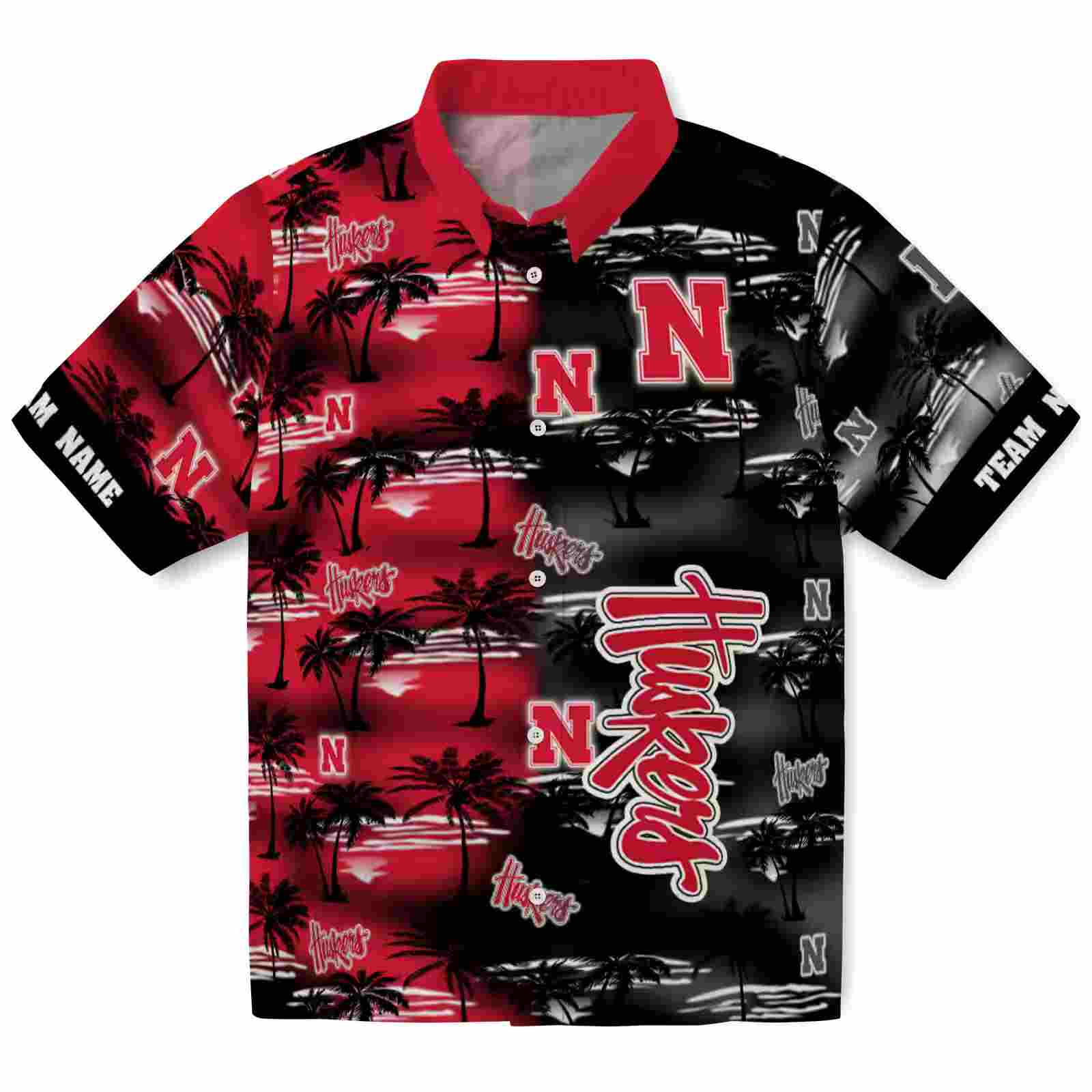 Personalized Nebraska Cornhuskers Palm Silhouettes Red Hawaiian Shirt