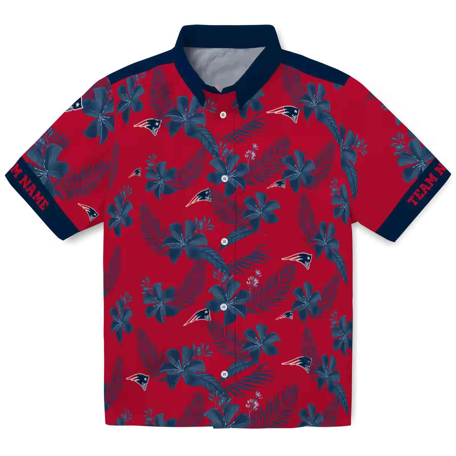 Personalized New England Patriots Botanical Print Red Hawaiian Shirt