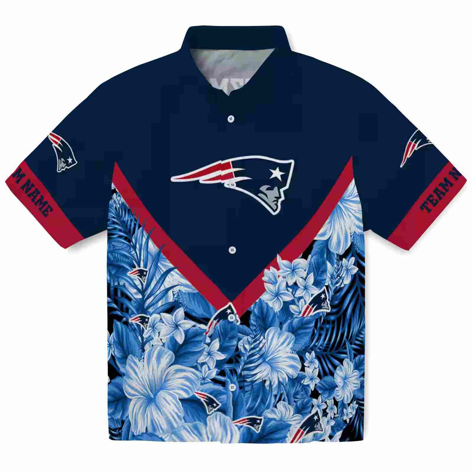 Personalized New England Patriots Floral Chevron Blue Hawaiian Shirt