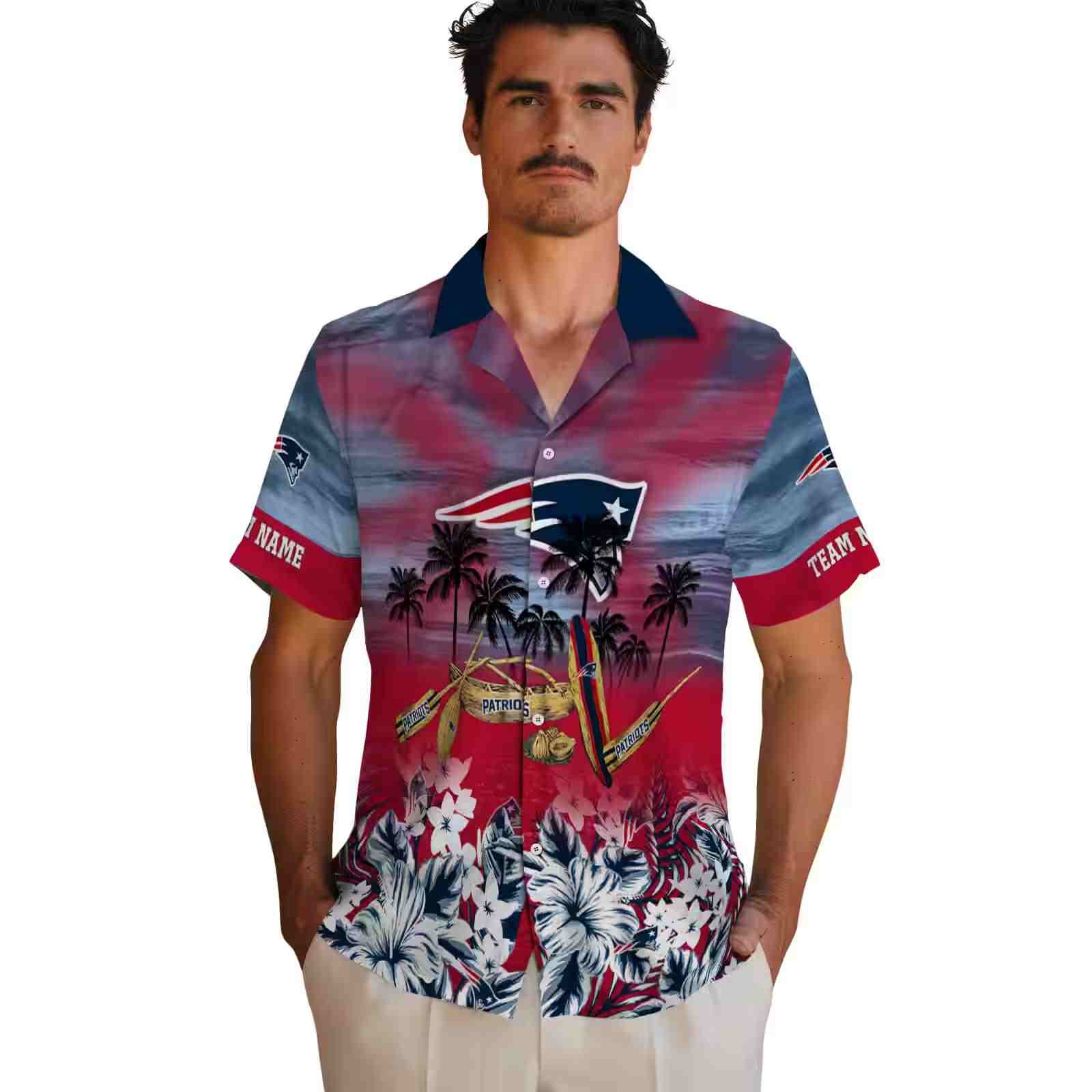 personalized new england patriots tropical canoe blue hawaiian shirt fashion forward