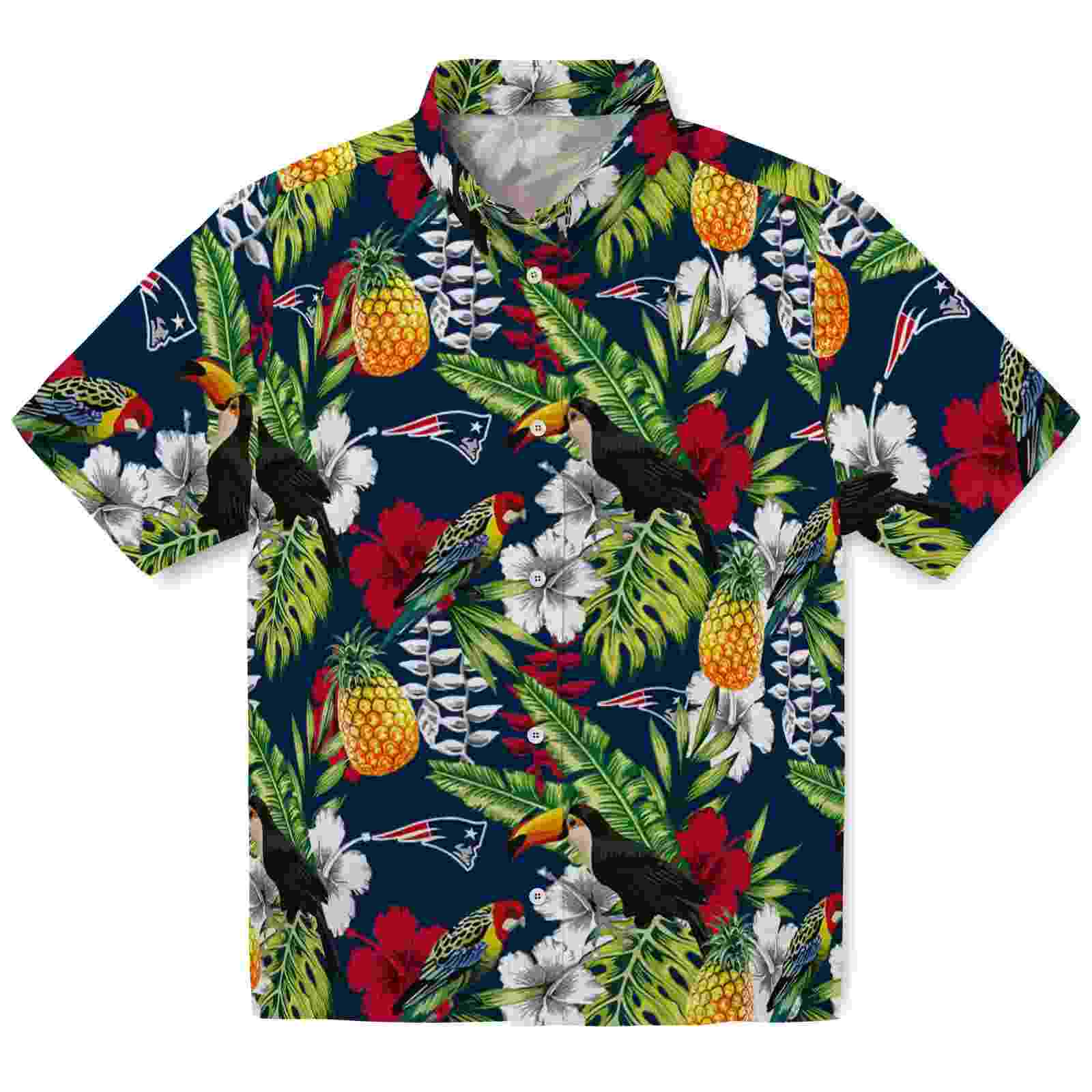 Personalized New England Patriots Tropical Toucan Blue Green Hawaiian Shirt