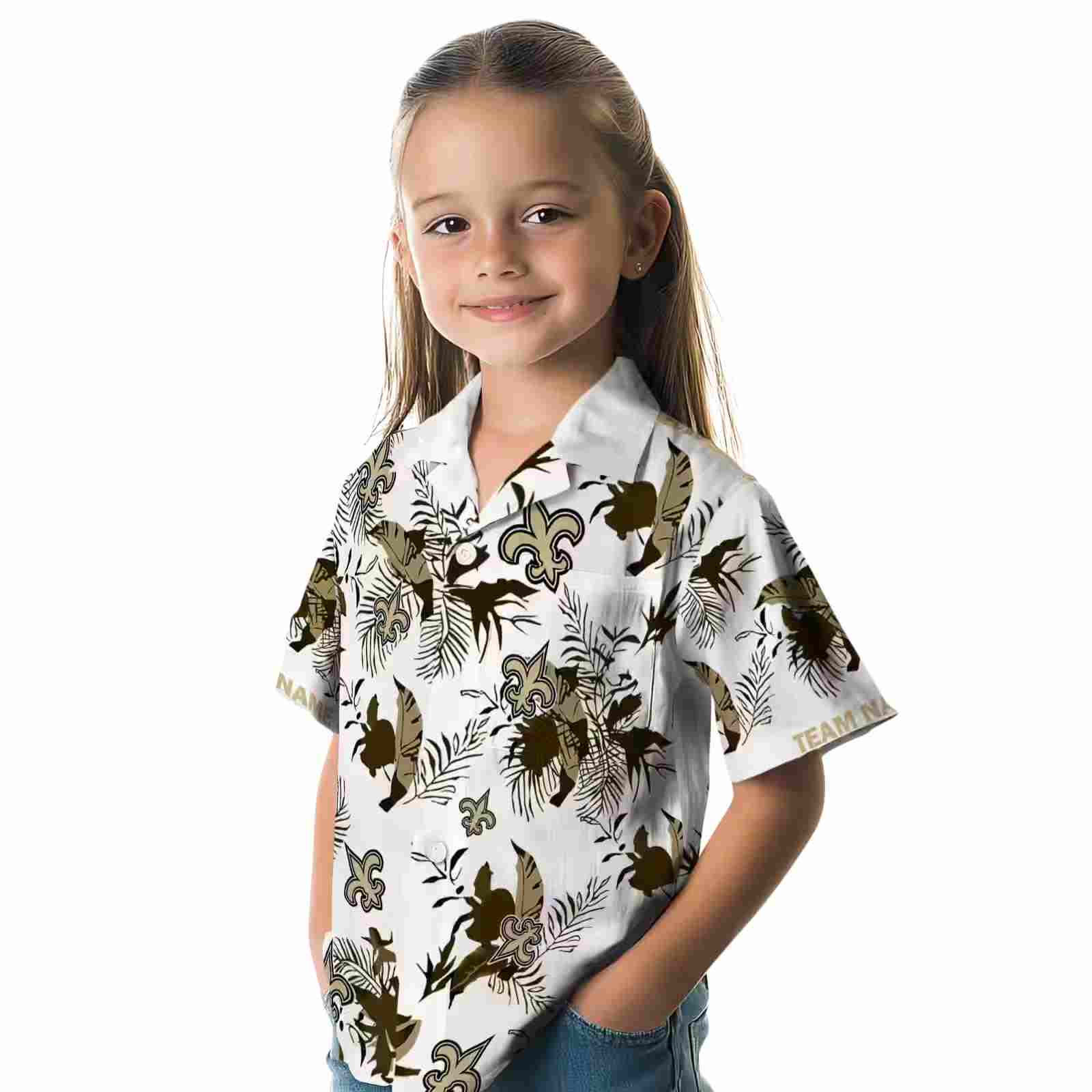 personalized new orleans saints botanical theme gold white hawaiian shirt premium grade