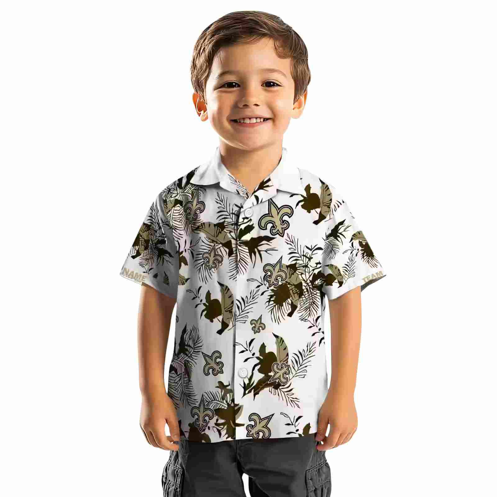 personalized new orleans saints botanical theme gold white hawaiian shirt top rated