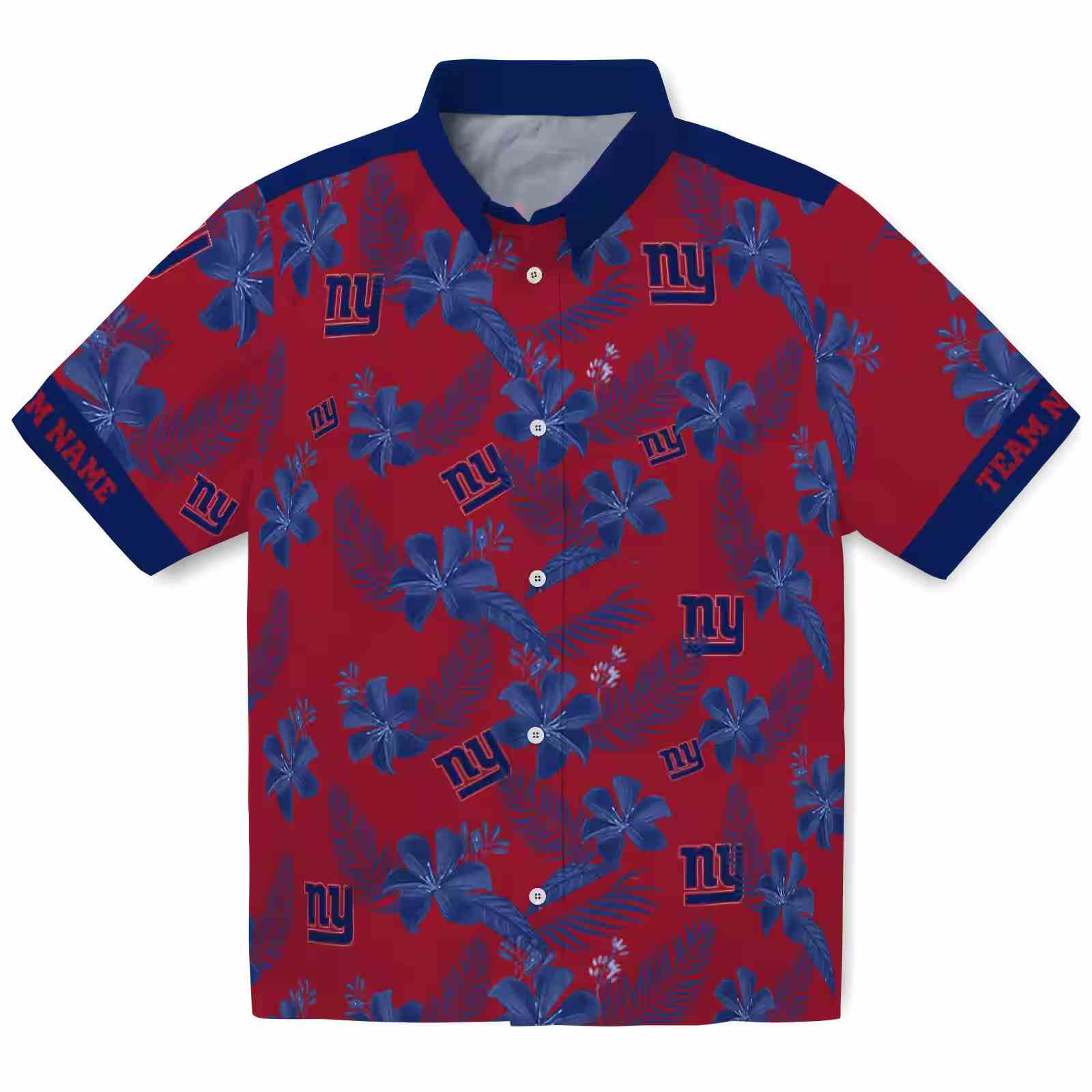 Personalized New York Giants Botanical Print Red Hawaiian Shirt