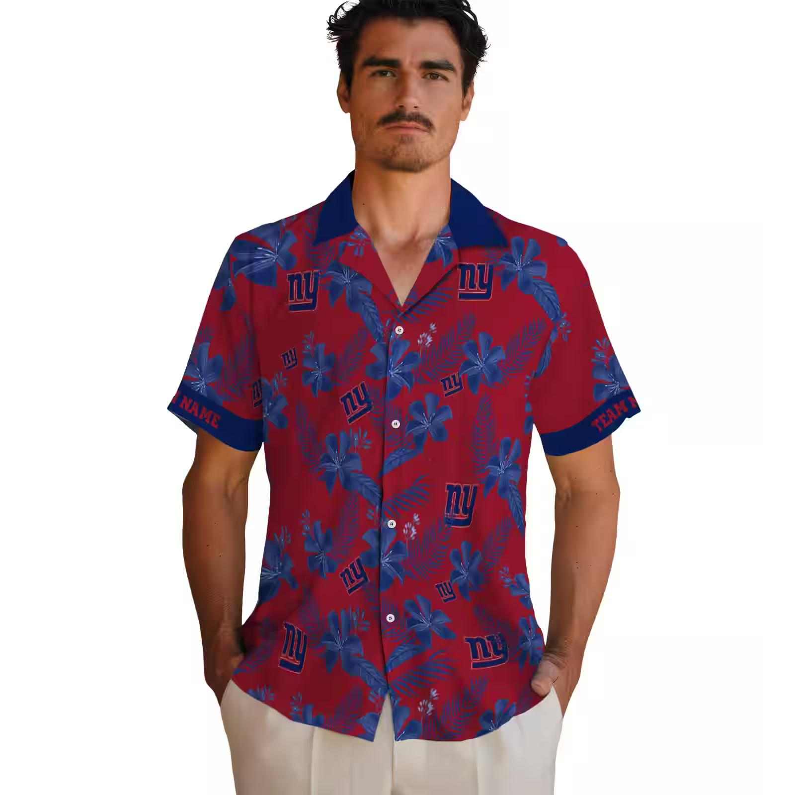 personalized new york giants botanical print red hawaiian shirt fashion forward