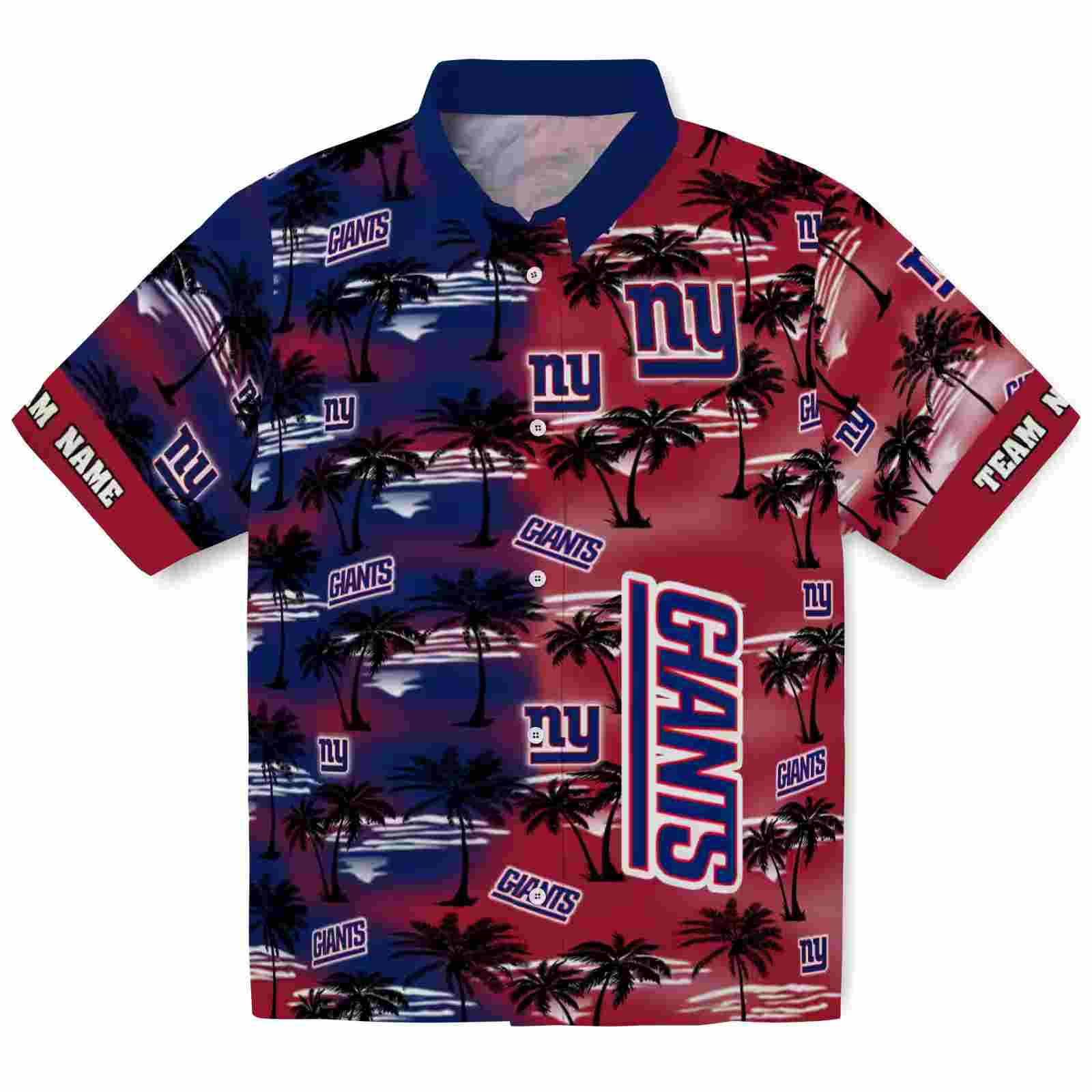 Personalized New York Giants Palm Silhouettes Blue Hawaiian Shirt