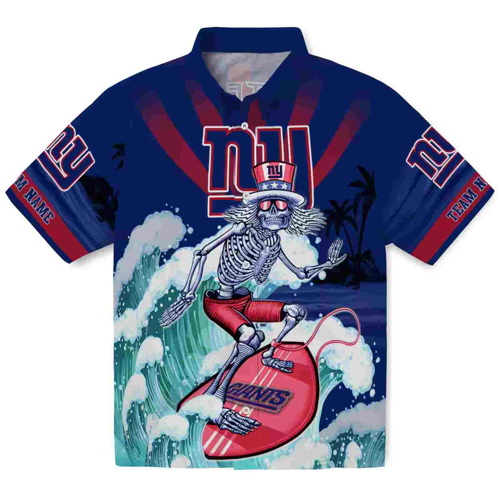 Personalized New York Giants Surfing Skeleton Blue Hawaiian Shirt