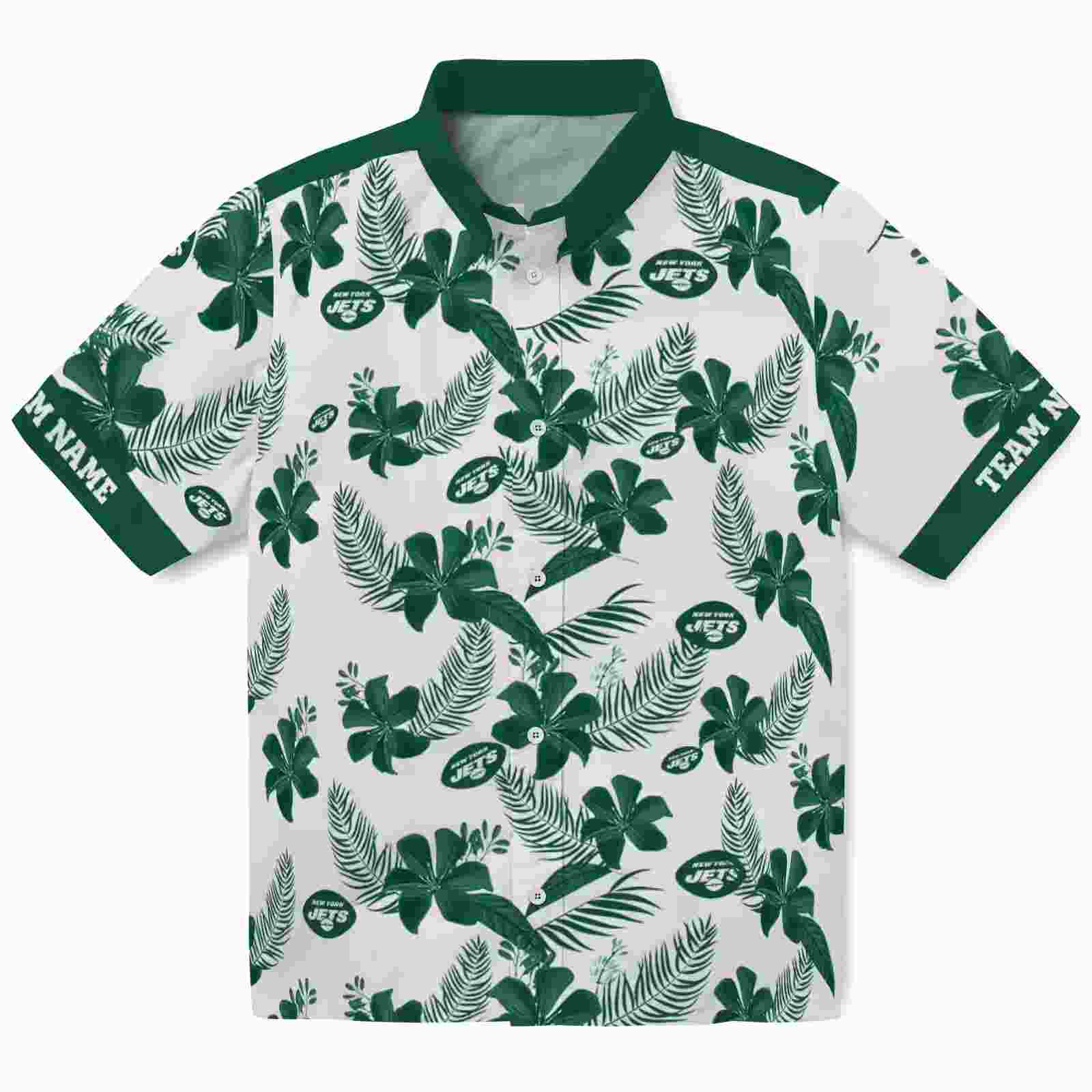 Personalized New York Jets Botanical Print White Hawaiian Shirt