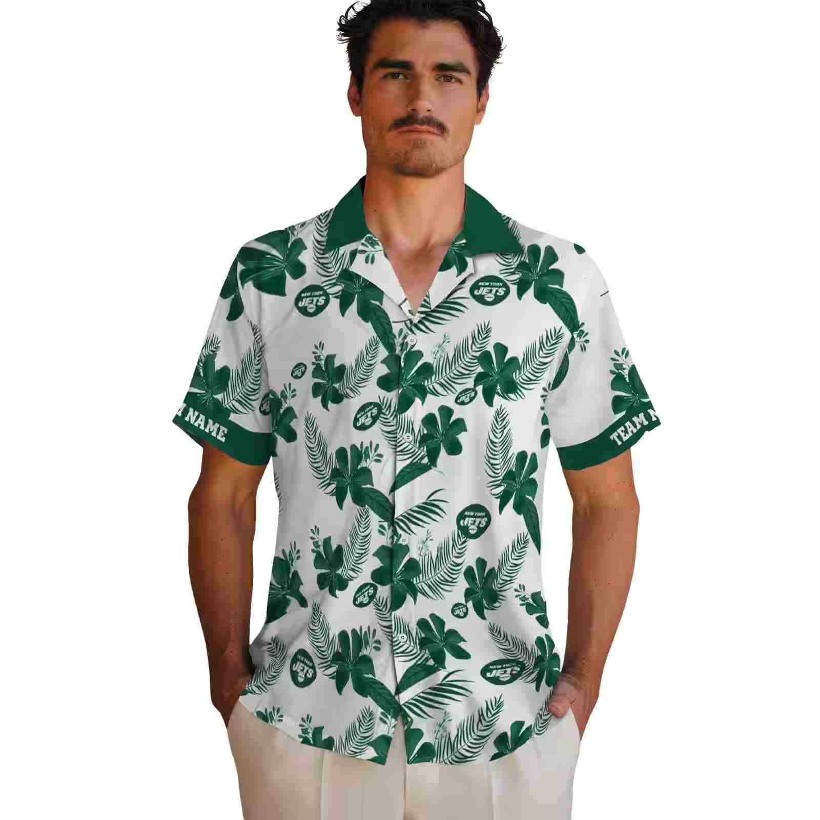 personalized new york jets botanical print white hawaiian shirt fashion forward