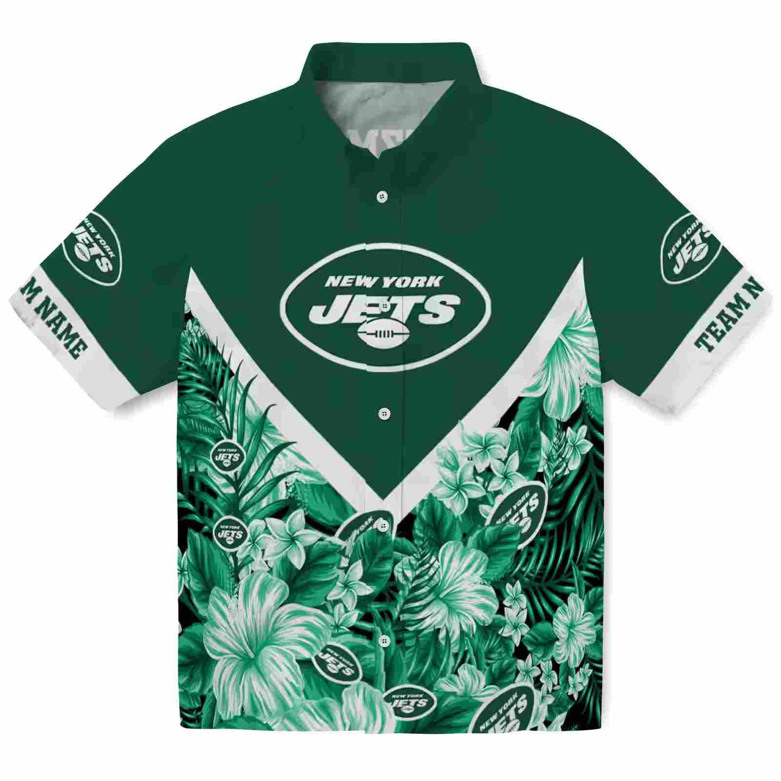 Personalized New York Jets Floral Chevron Green Hawaiian Shirt