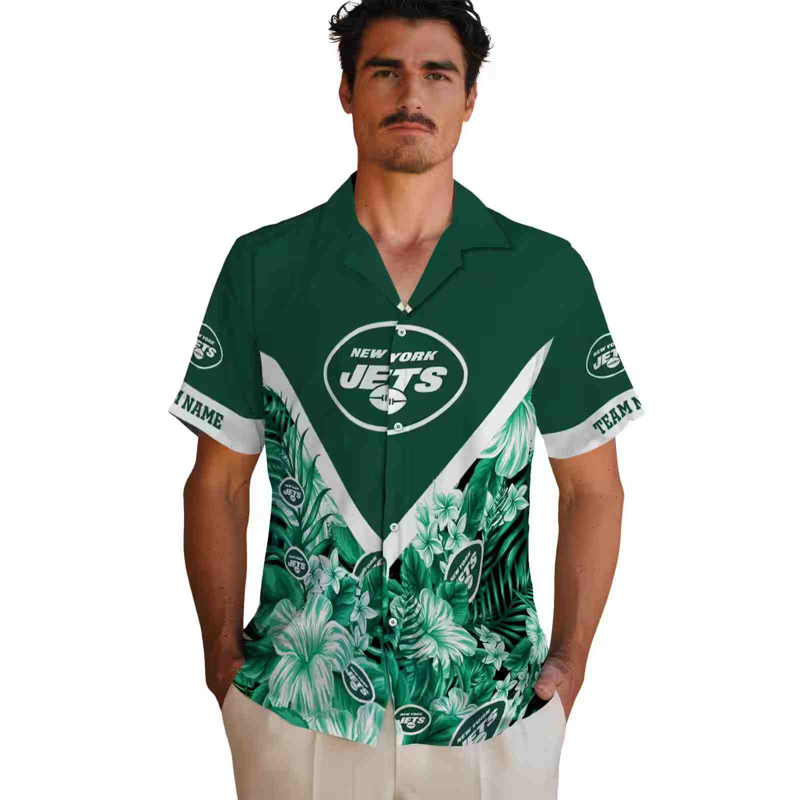 personalized new york jets floral chevron green hawaiian shirt fashion forward