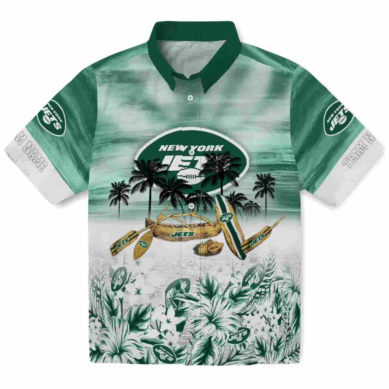 Personalized New York Jets Tropical Canoe Green Hawaiian Shirt