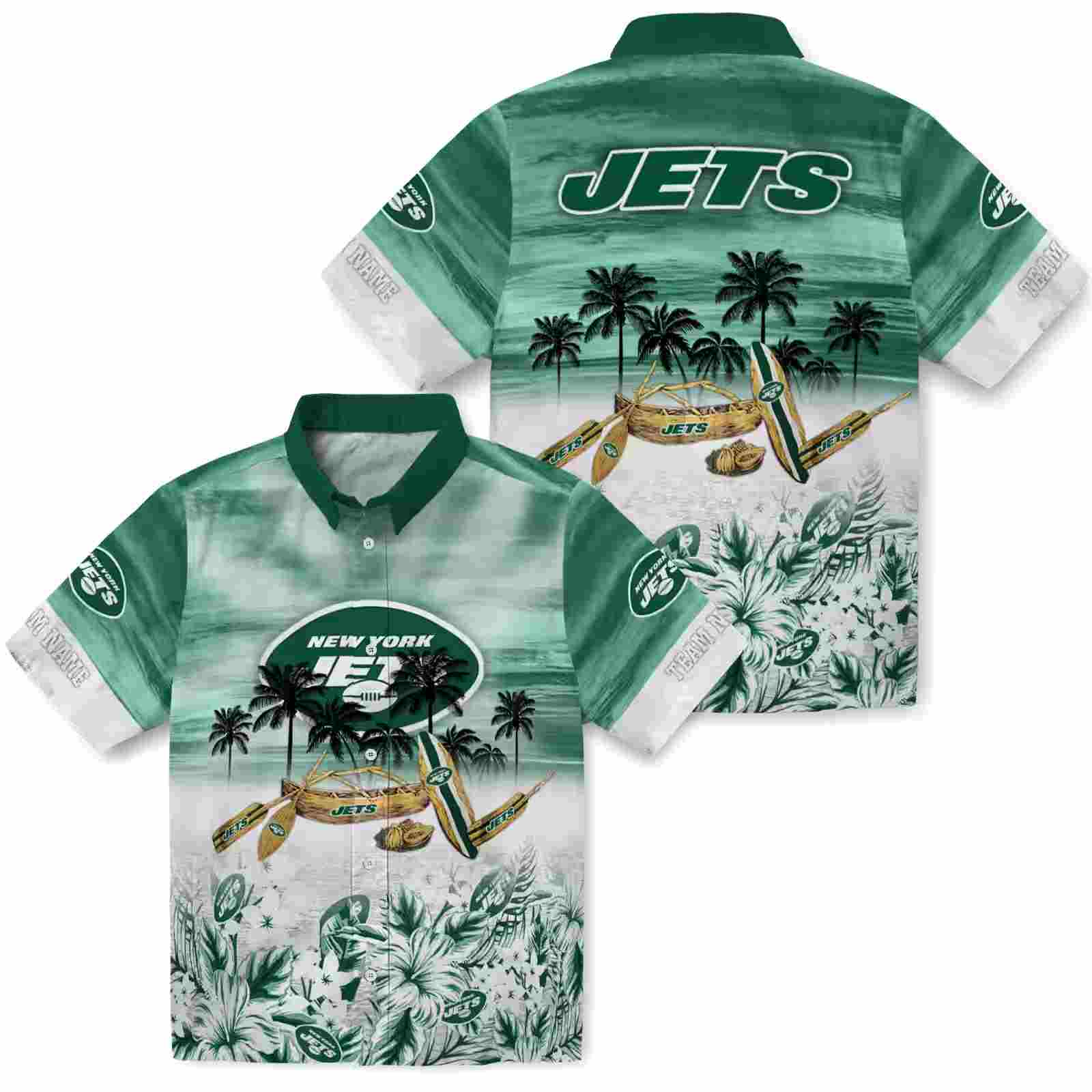 personalized new york jets tropical canoe green hawaiian shirt high quality